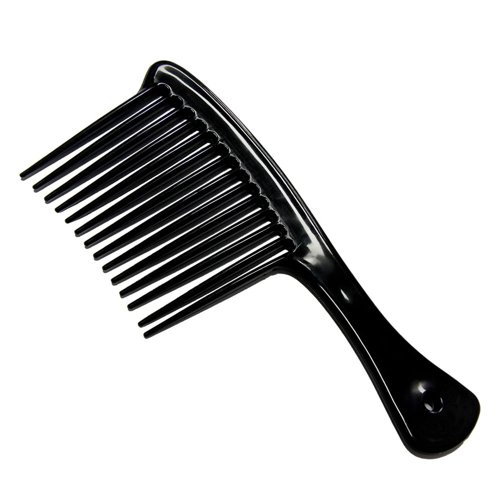 Large Wide Tooth Comb Handle Detangling Reduce Hair Loss Brush Tool (Black) Black - Image 1