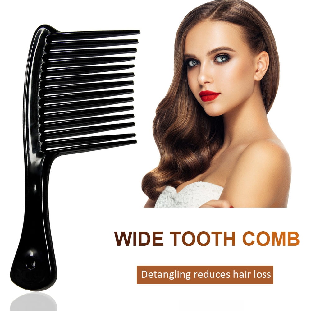 Large Wide Tooth Comb Handle Detangling Reduce Hair Loss Brush Tool (Black) Black - Image 3
