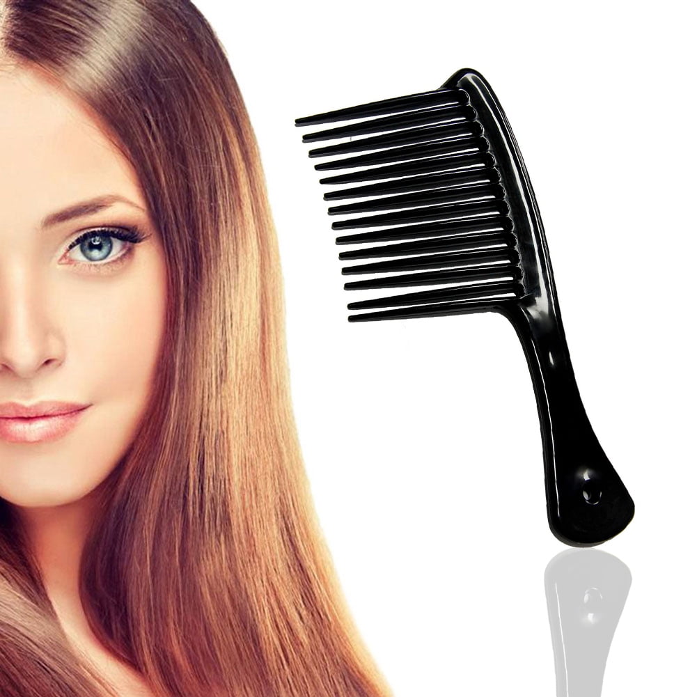 Large Wide Tooth Comb Handle Detangling Reduce Hair Loss Brush Tool (Black) Black - Image 4