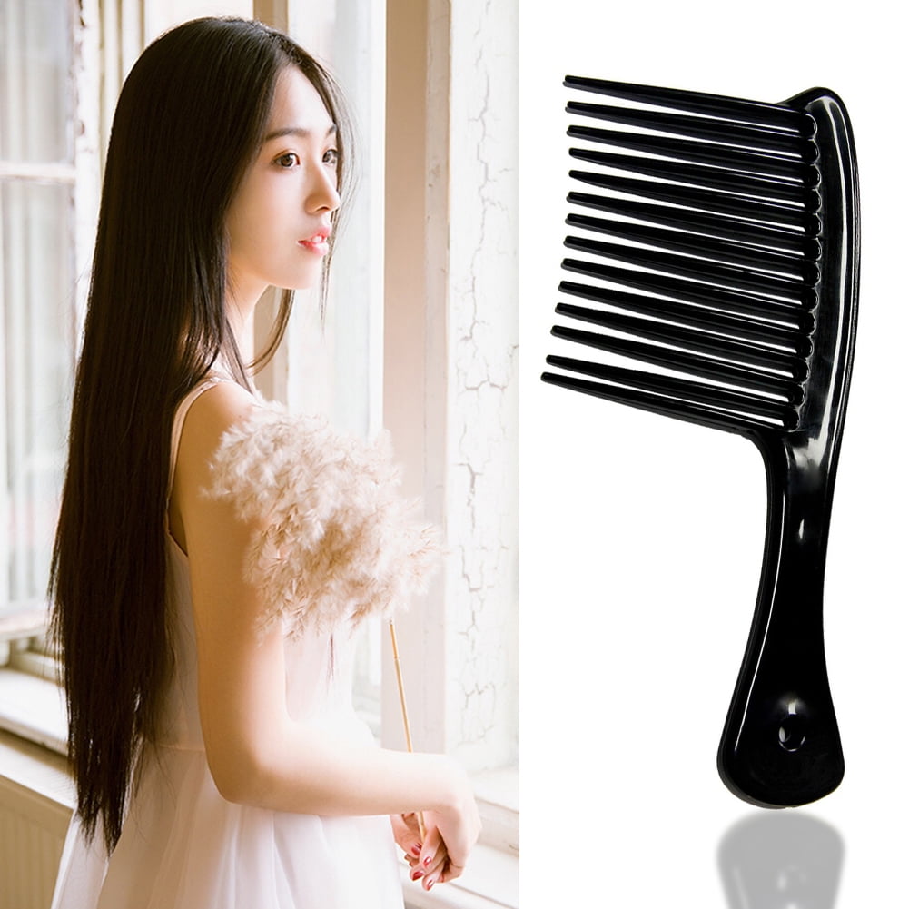 Large Wide Tooth Comb Handle Detangling Reduce Hair Loss Brush Tool (Black) Black - Image 5