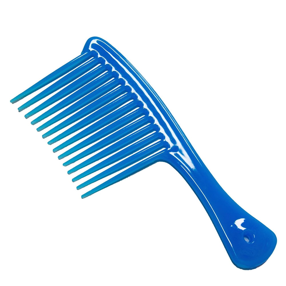 Large Wide Tooth Comb Handle Detangling Reduce Hair Loss Brush Tool (Black) Blue - Image 1