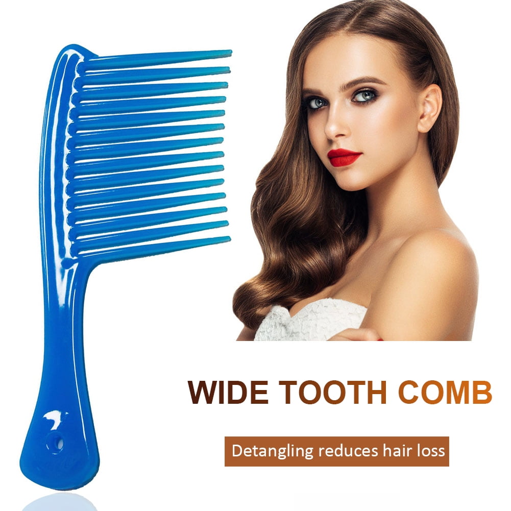 Large Wide Tooth Comb Handle Detangling Reduce Hair Loss Brush Tool (Black) Blue - Image 2