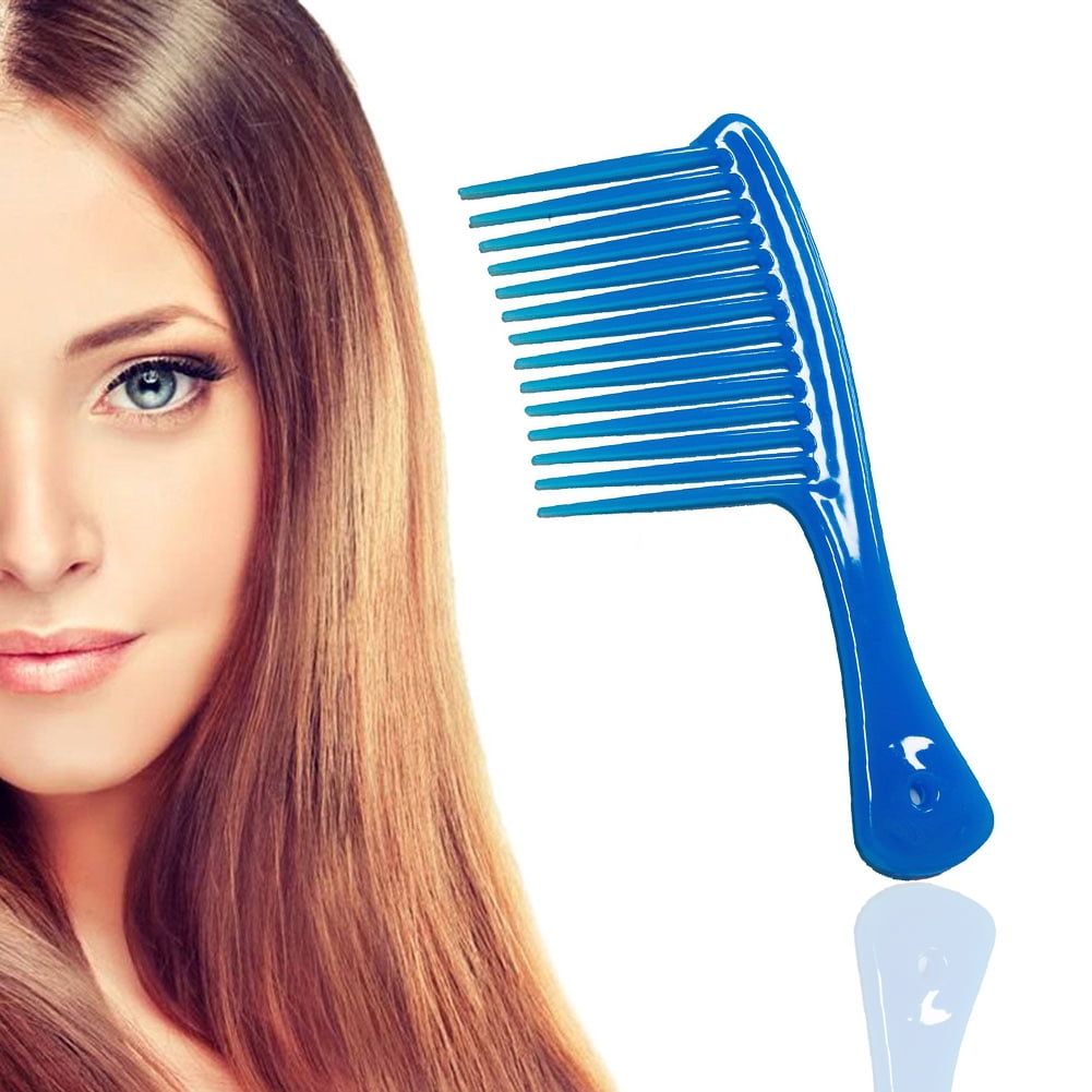 Large Wide Tooth Comb Handle Detangling Reduce Hair Loss Brush Tool (Black) Blue - Image 4