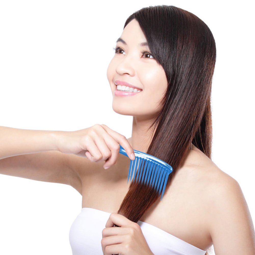 Large Wide Tooth Comb Handle Detangling Reduce Hair Loss Brush Tool (Black) Blue - Image 6