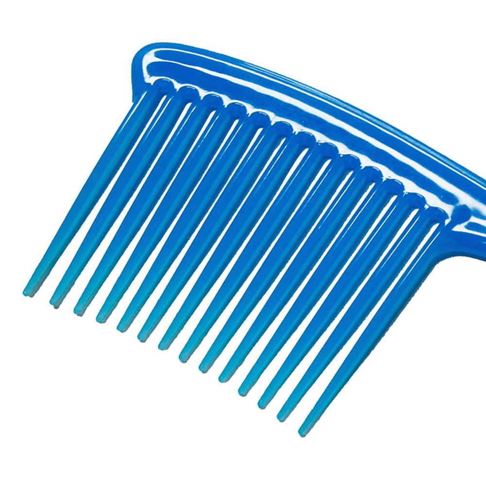 Large Wide Tooth Comb Handle Detangling Reduce Hair Loss Brush Tool (Black) Blue - Image 7