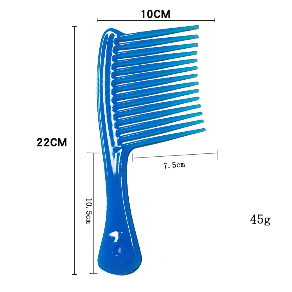 Large Wide Tooth Comb Handle Detangling Reduce Hair Loss Brush Tool (Black) Blue - Image 8