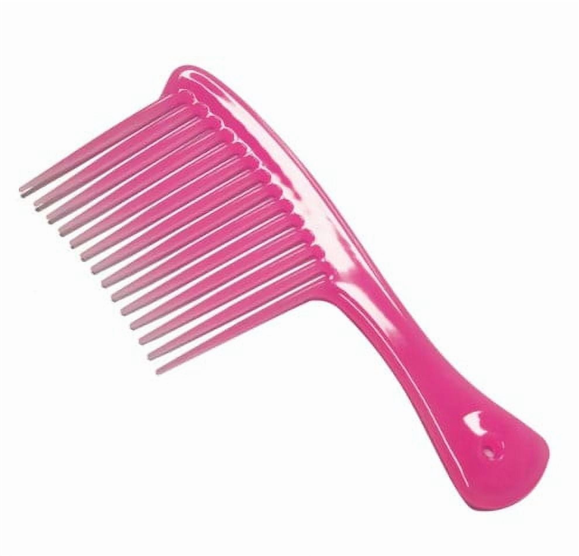 Large Wide Tooth Comb Handle Detangling Reduce Hair Loss Brush Tool (Black) Pink - Image 1