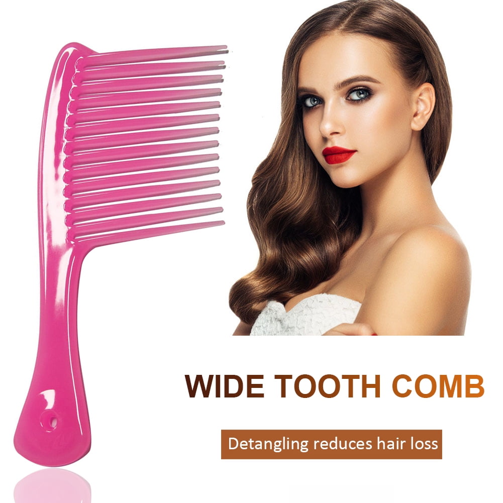Large Wide Tooth Comb Handle Detangling Reduce Hair Loss Brush Tool (Black) Pink - Image 2