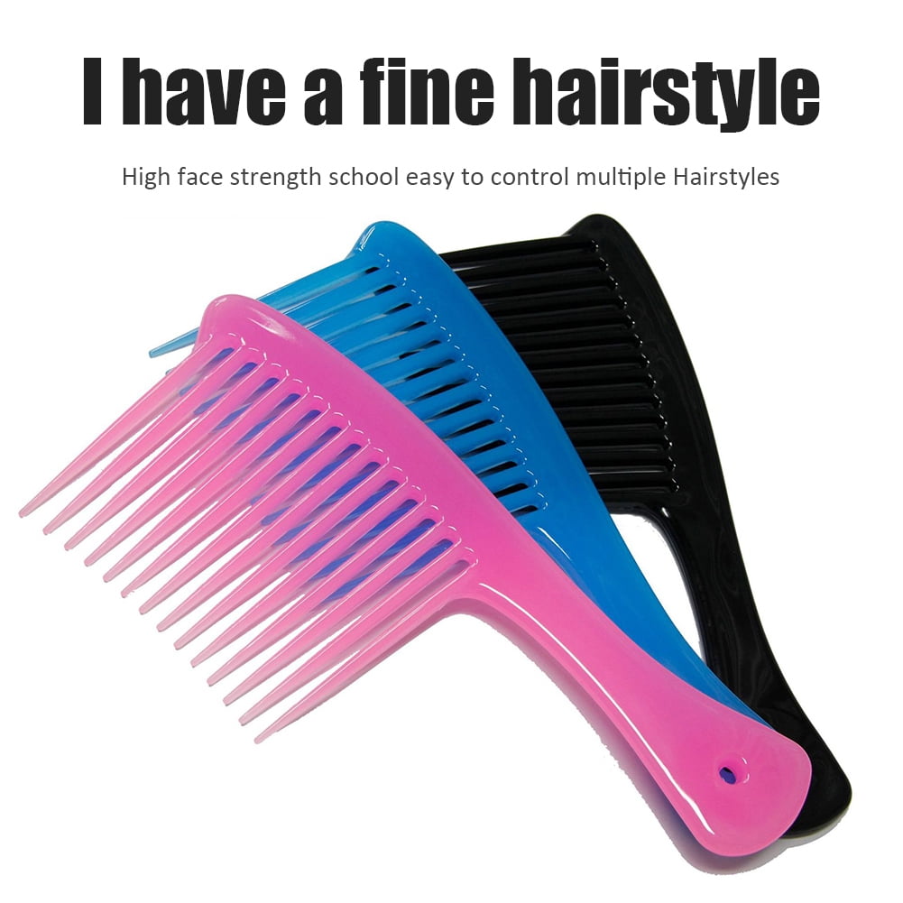Large Wide Tooth Comb Handle Detangling Reduce Hair Loss Brush Tool (Black) Pink - Image 3