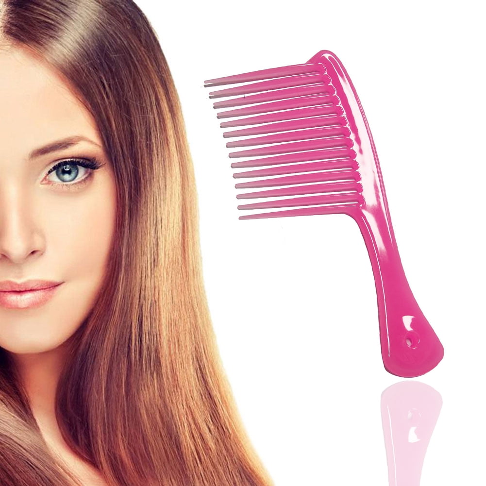 Large Wide Tooth Comb Handle Detangling Reduce Hair Loss Brush Tool (Black) Pink - Image 4