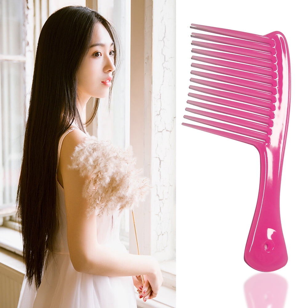 Large Wide Tooth Comb Handle Detangling Reduce Hair Loss Brush Tool (Black) Pink - Image 5