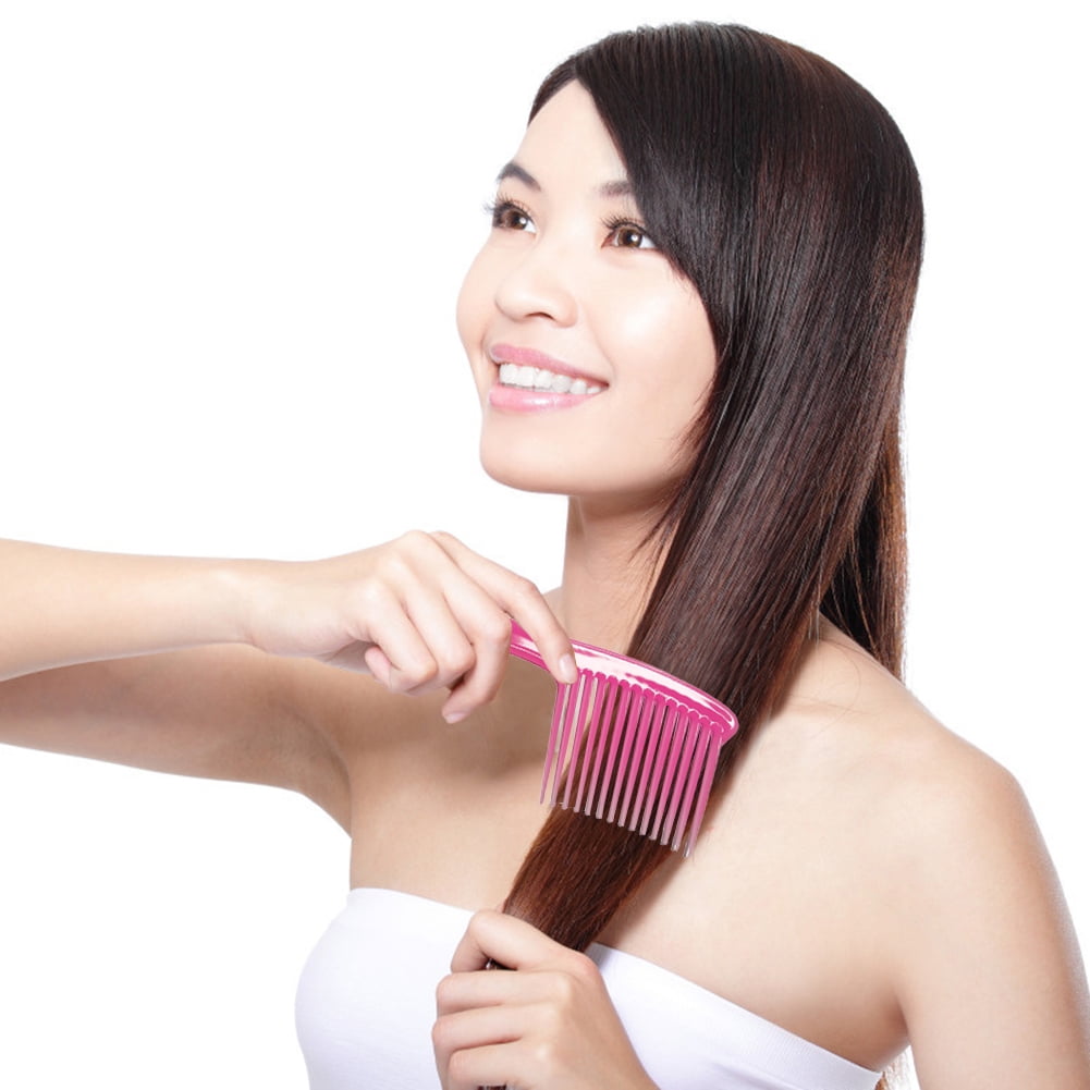 Large Wide Tooth Comb Handle Detangling Reduce Hair Loss Brush Tool (Black) Pink - Image 6