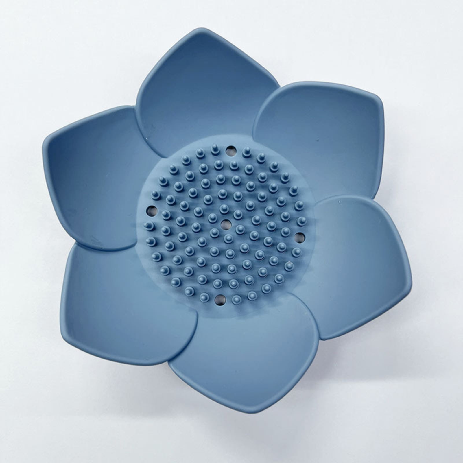Silicone Soap Dishes with Draining - Lotus Shaped Bathroom Bar Soap Holder for Shower - Soap Tray for Kitchen Sink - Floral Shape Soap Saver for Counter Bathtub(1/4 Pack) Blue - Image 1