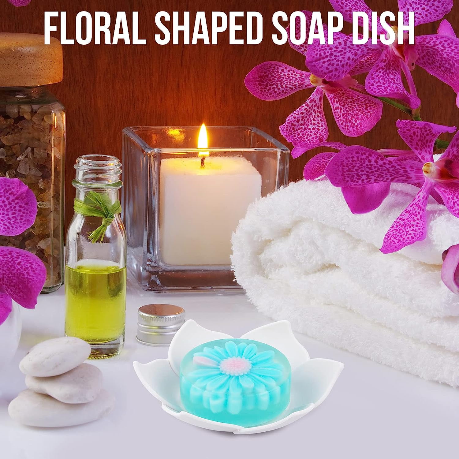 Silicone Soap Dishes with Draining - Lotus Shaped Bathroom Bar Soap Holder for Shower - Soap Tray for Kitchen Sink - Floral Shape Soap Saver for Counter Bathtub(1/4 Pack) Blue - Image 7