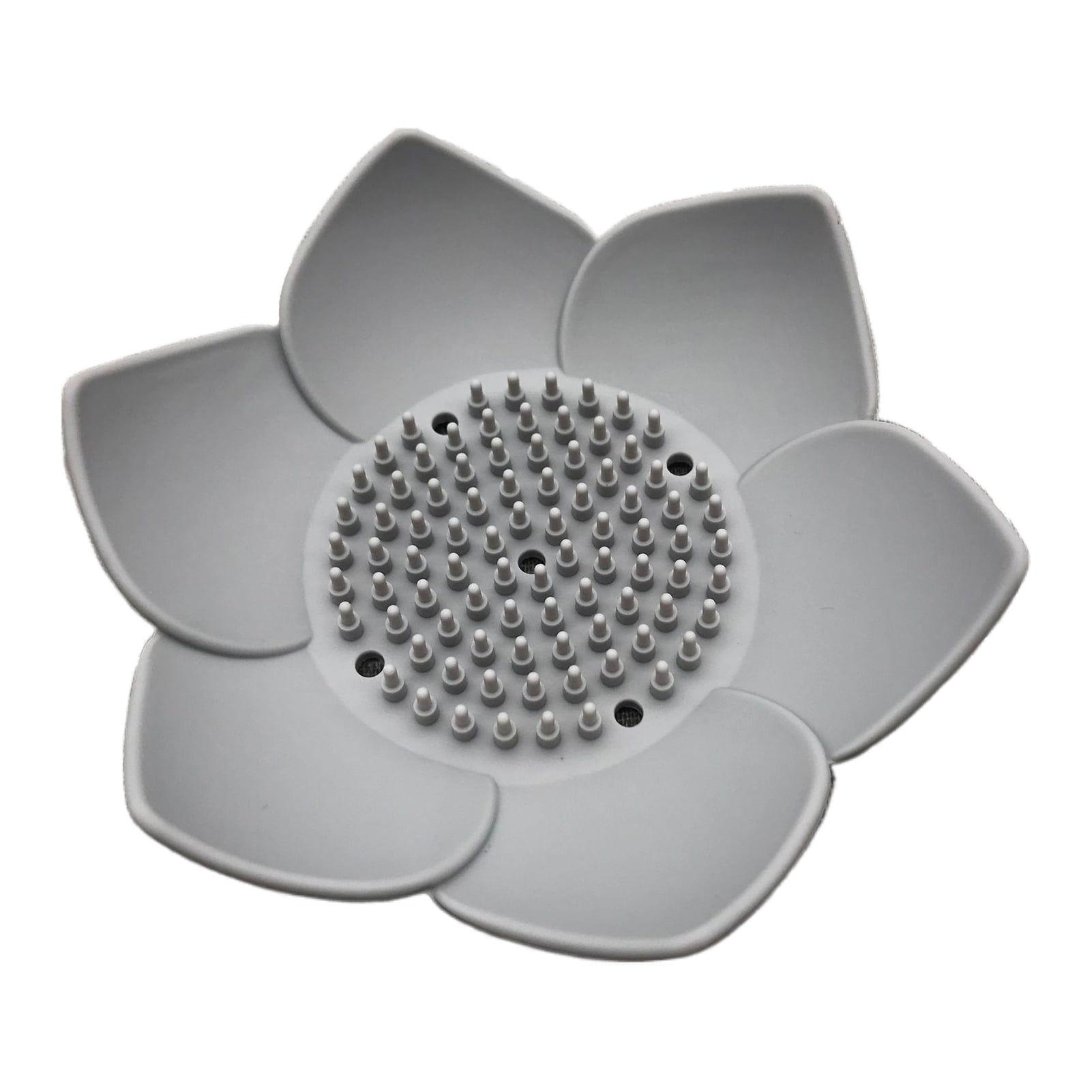 Silicone Soap Dishes with Draining - Lotus Shaped Bathroom Bar Soap Holder for Shower - Soap Tray for Kitchen Sink - Floral Shape Soap Saver for Counter Bathtub(1/4 Pack) Grey - Image 1