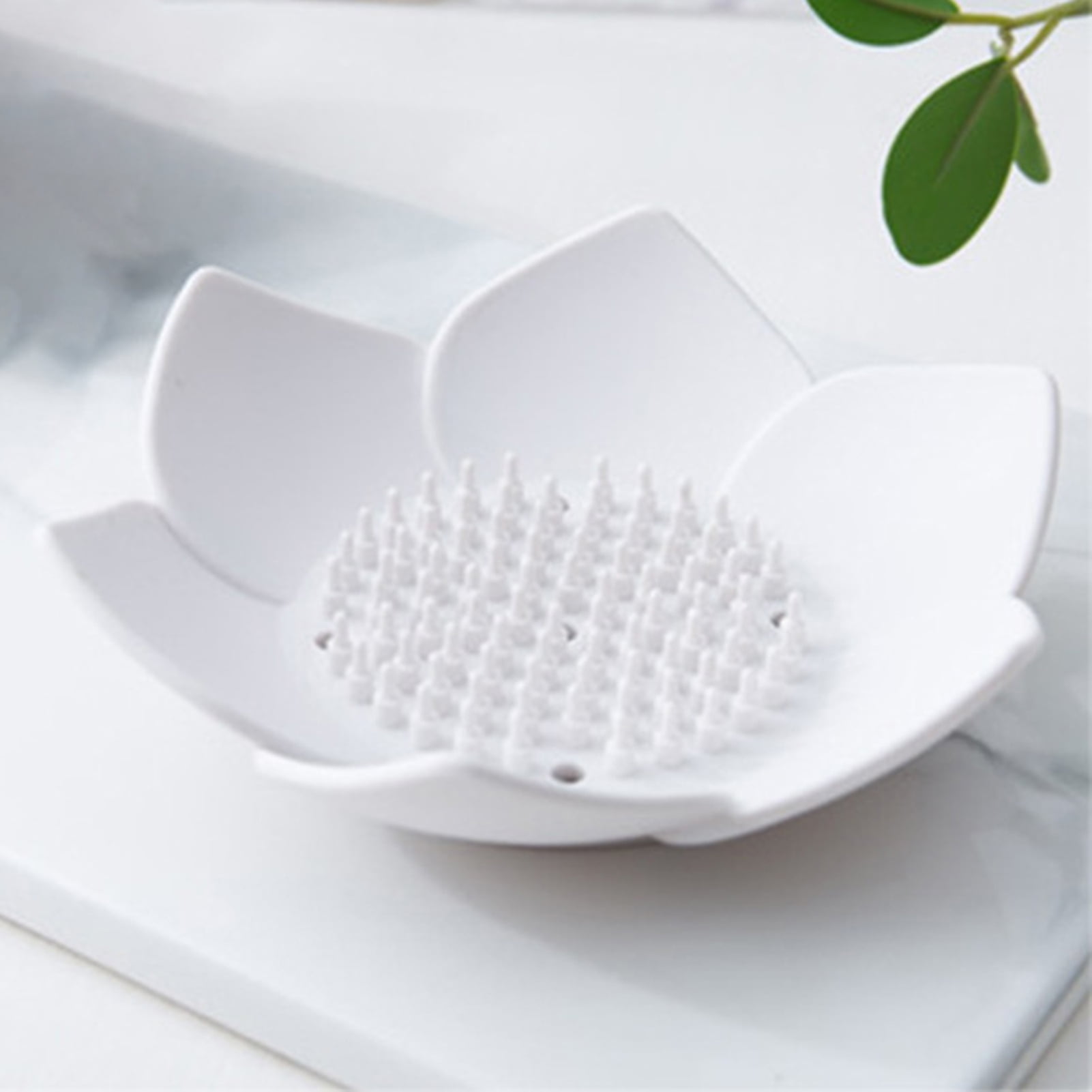 Silicone Soap Dishes with Draining - Lotus Shaped Bathroom Bar Soap Holder for Shower - Soap Tray for Kitchen Sink - Floral Shape Soap Saver for Counter Bathtub(1/4 Pack) White - Image 1