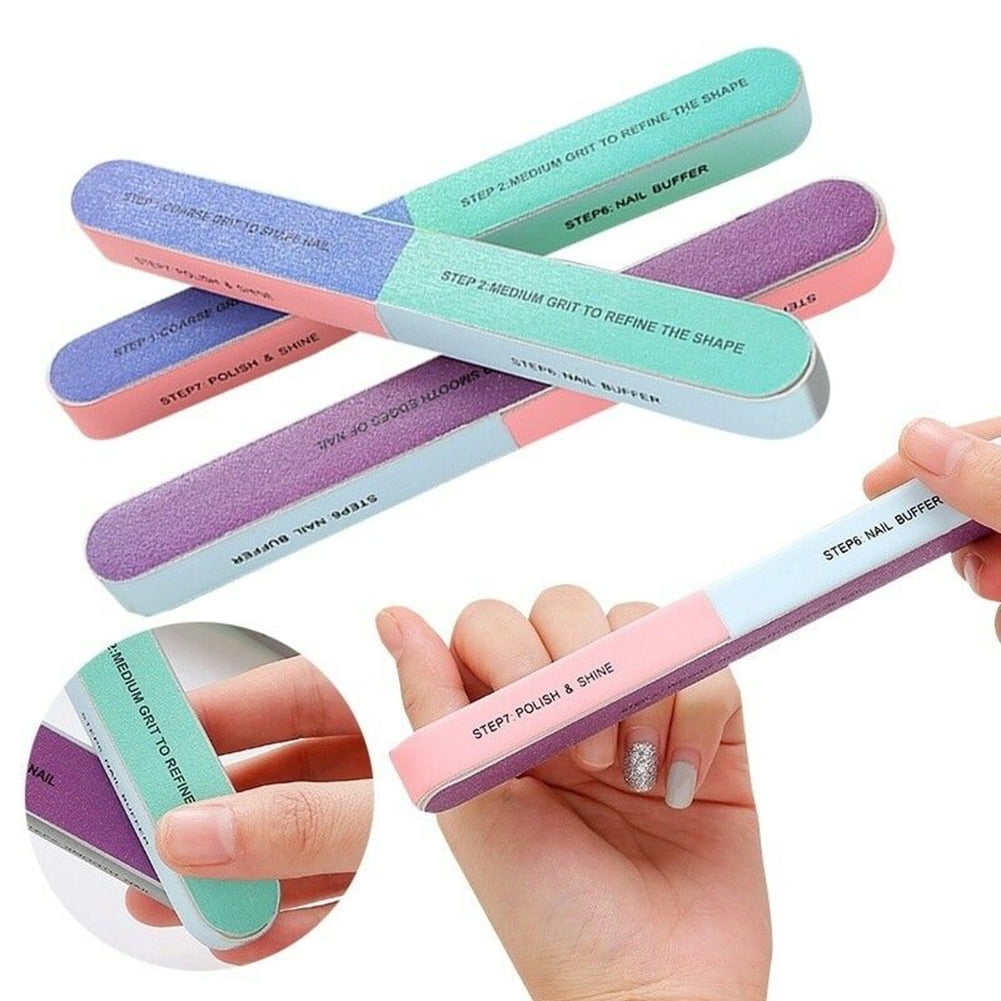 Visland 7 Way Nail File and Buffer Block Nail Buffering Files 7 Steps Washable Emery Boards Professional Manicure Tools Random Color-1PC - Image 1
