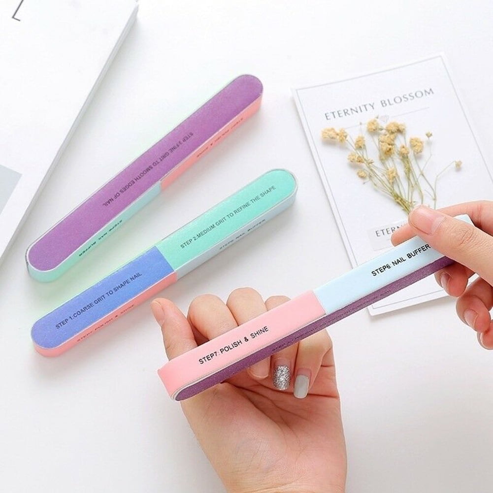 Visland 7 Way Nail File and Buffer Block Nail Buffering Files 7 Steps Washable Emery Boards Professional Manicure Tools Random Color-1PC - Image 4