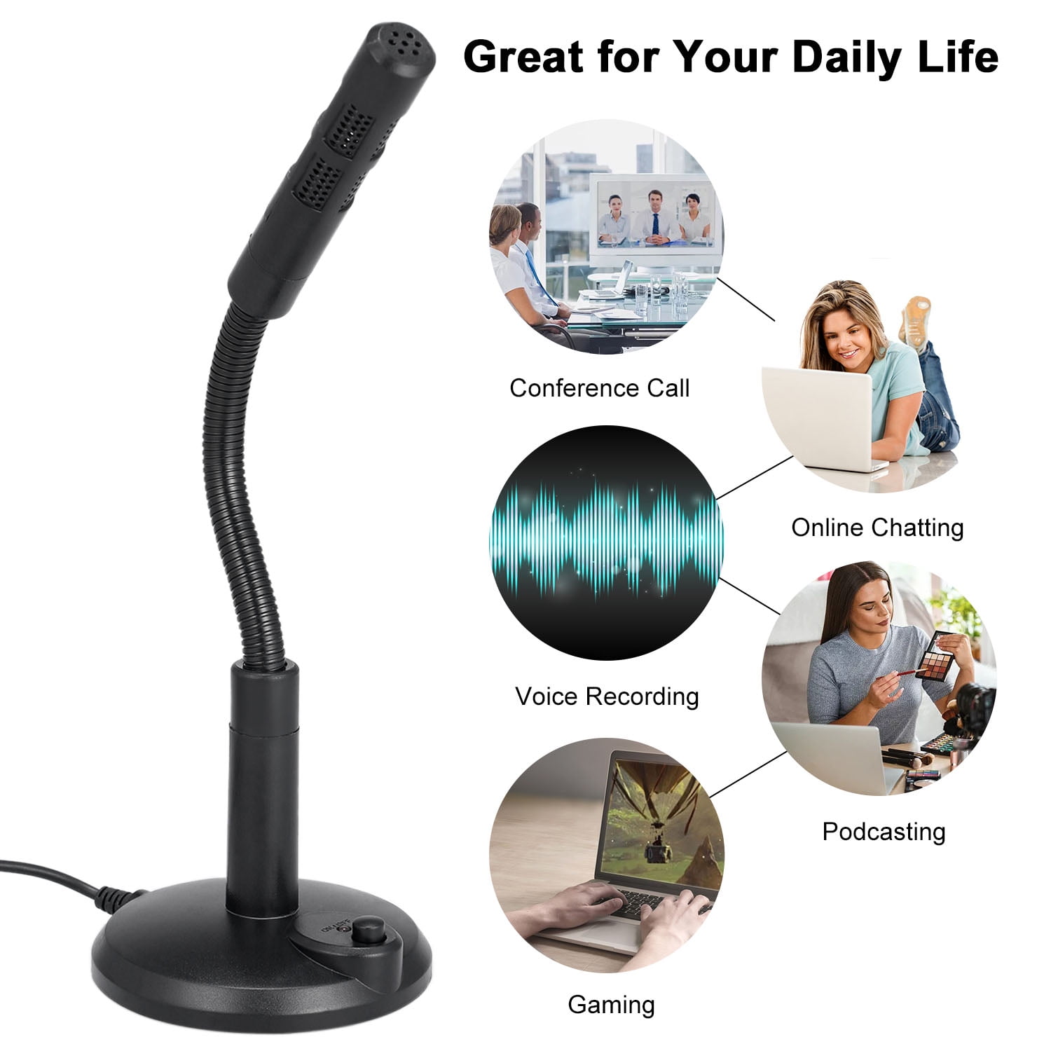 Anself USB Desktop Microphone Plug &Play PC Computer Mic for Computer Gaming Recording Chatting Singing Meeting - Image 2
