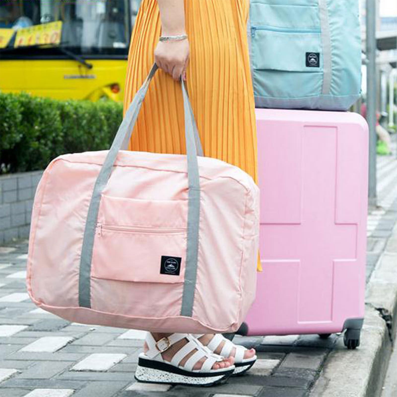 Foldable Travel Duffel Bag Tote Carry On Luggage Sport Duffle Week-ender Overnight For Women And Girls A-Pink - Image 4