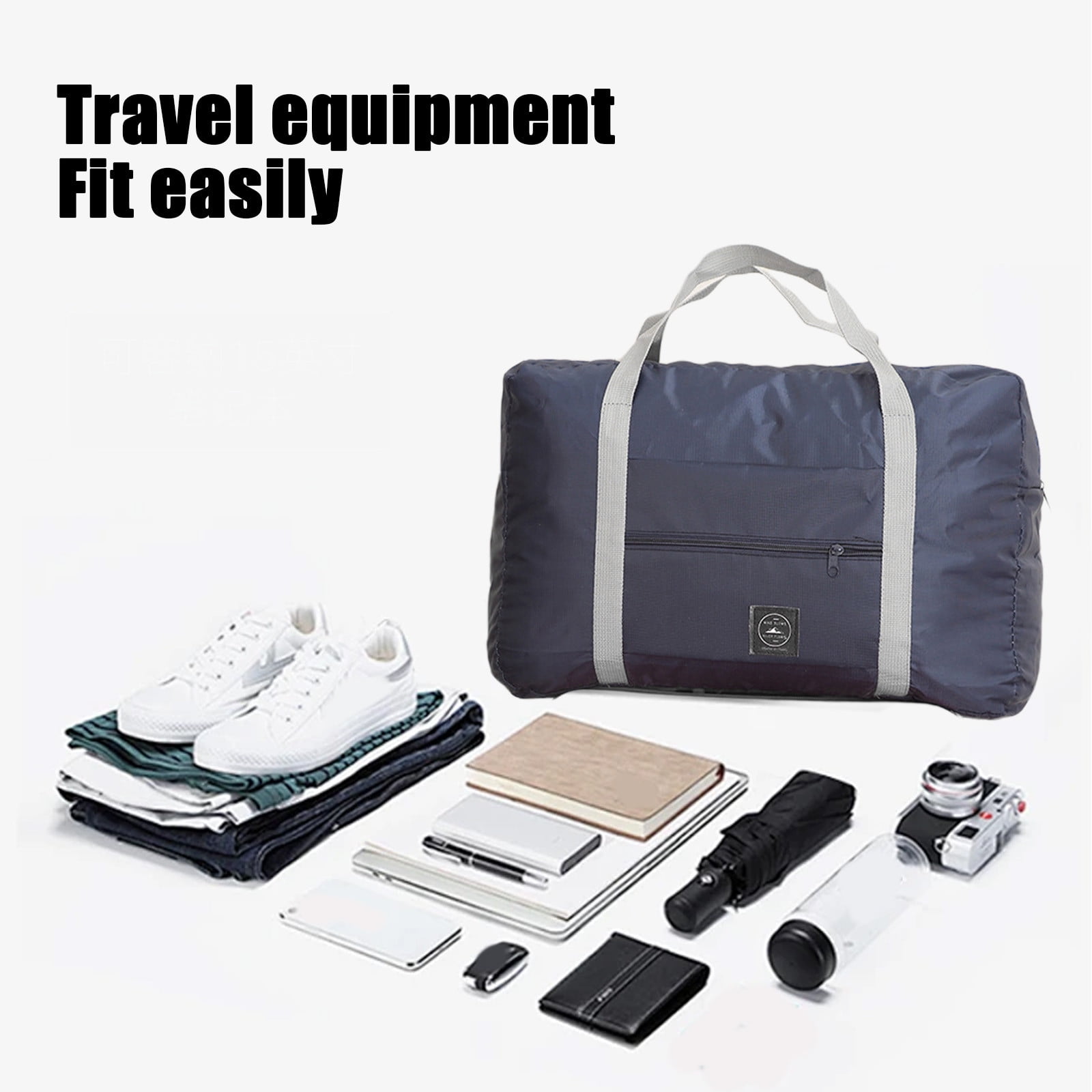 Foldable Travel Duffel Bag Tote Carry On Luggage Sport Duffle Week-ender Overnight For Women And Girls C-Navy - Image 5