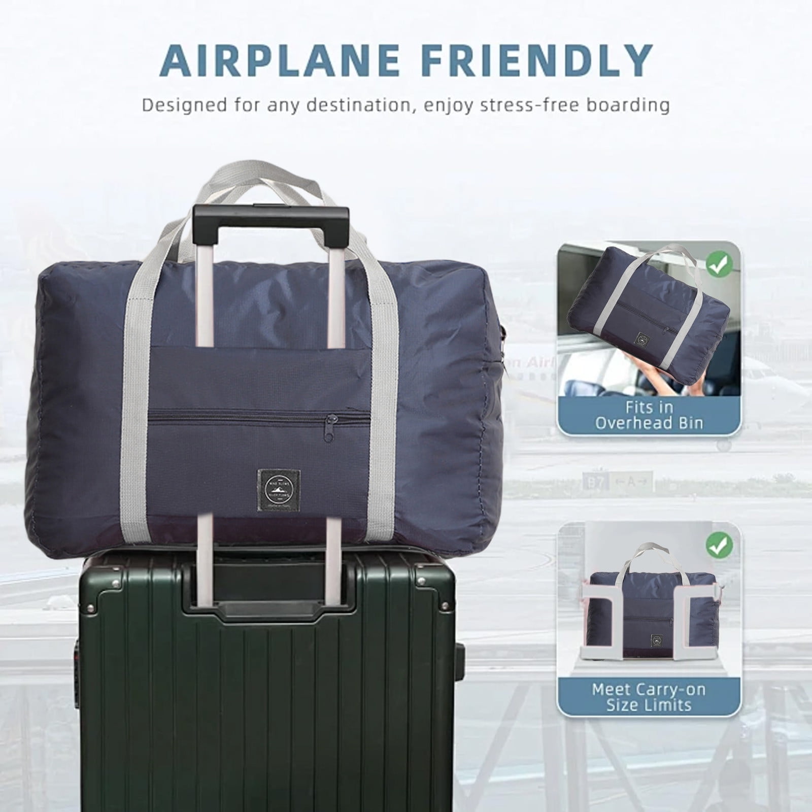 Foldable Travel Duffel Bag Tote Carry On Luggage Sport Duffle Week-ender Overnight For Women And Girls C-Navy - Image 6