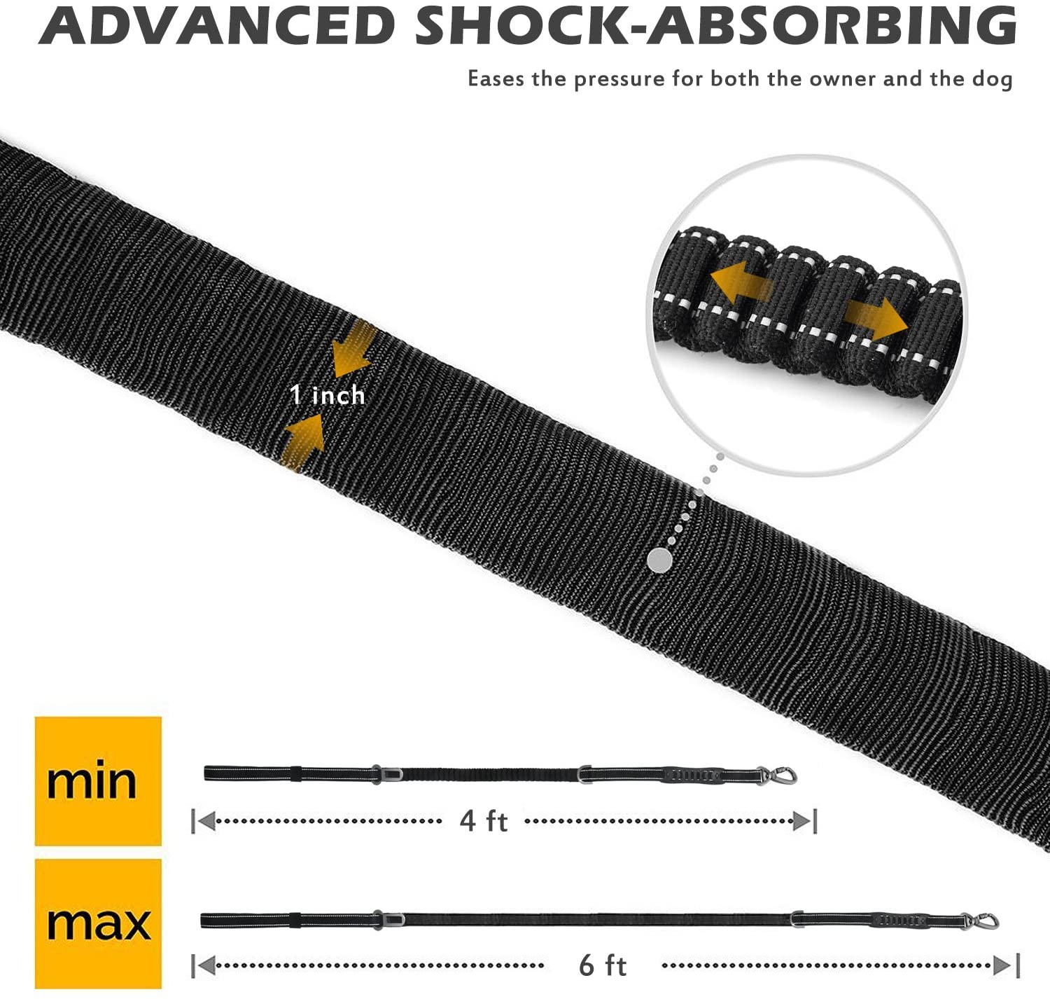Keyohome Heavy Duty Dog Leash Especially Large Dogs Up to 150lbs, 4-6 Ft Reflective Dog Walking Training Shock Absorbing Bungee L Black - Image 4