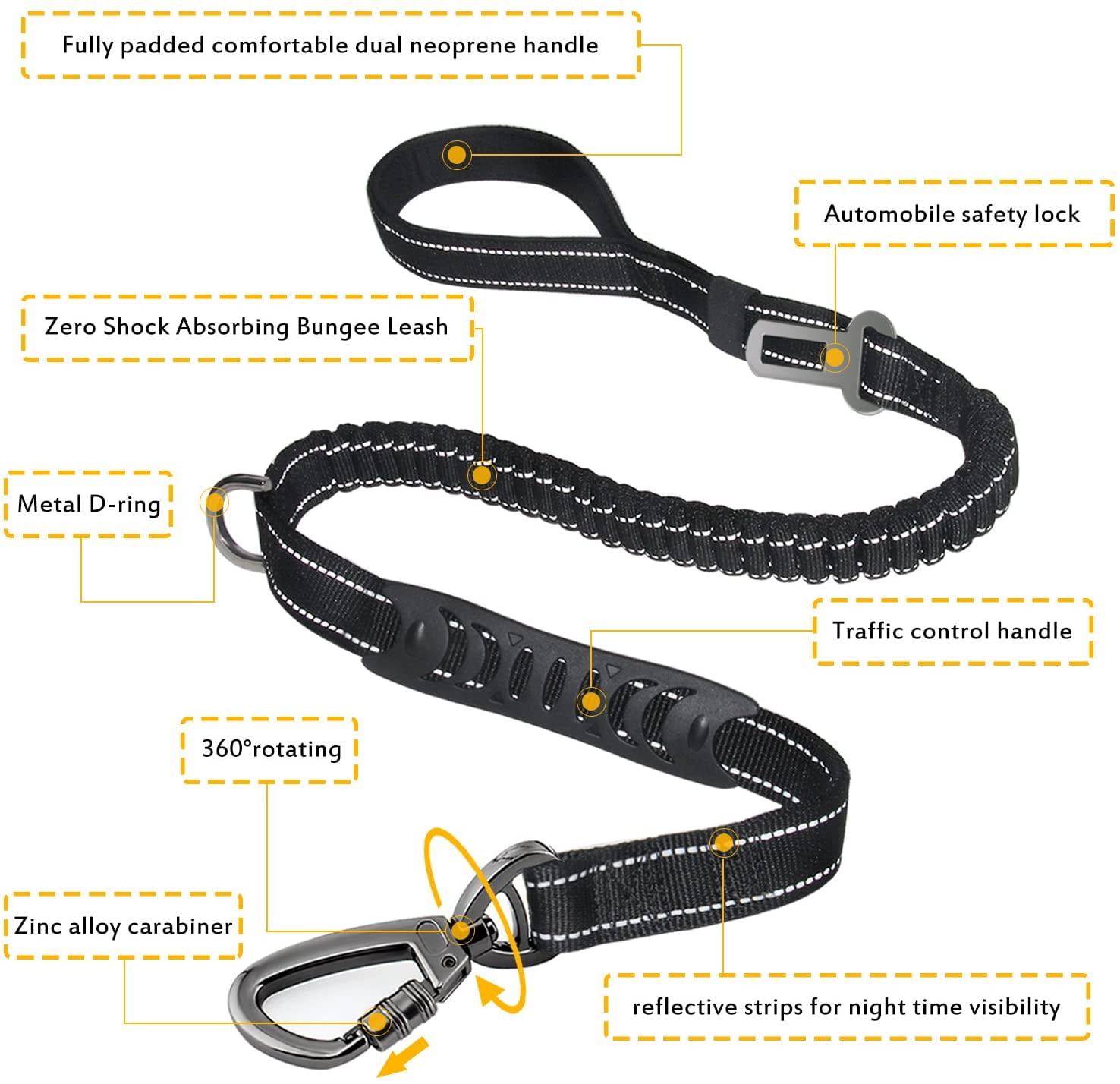 Keyohome Heavy Duty Dog Leash Especially Large Dogs Up to 150lbs, 4-6 Ft Reflective Dog Walking Training Shock Absorbing Bungee L Black - Image 6