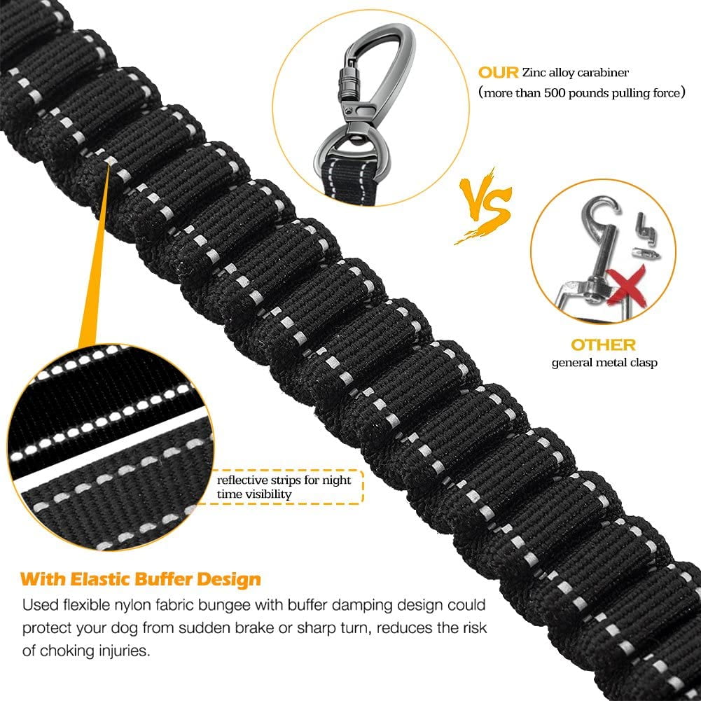 Keyohome Heavy Duty Dog Leash Especially Large Dogs Up to 150lbs, 4-6 Ft Reflective Dog Walking Training Shock Absorbing Bungee L Black - Image 7