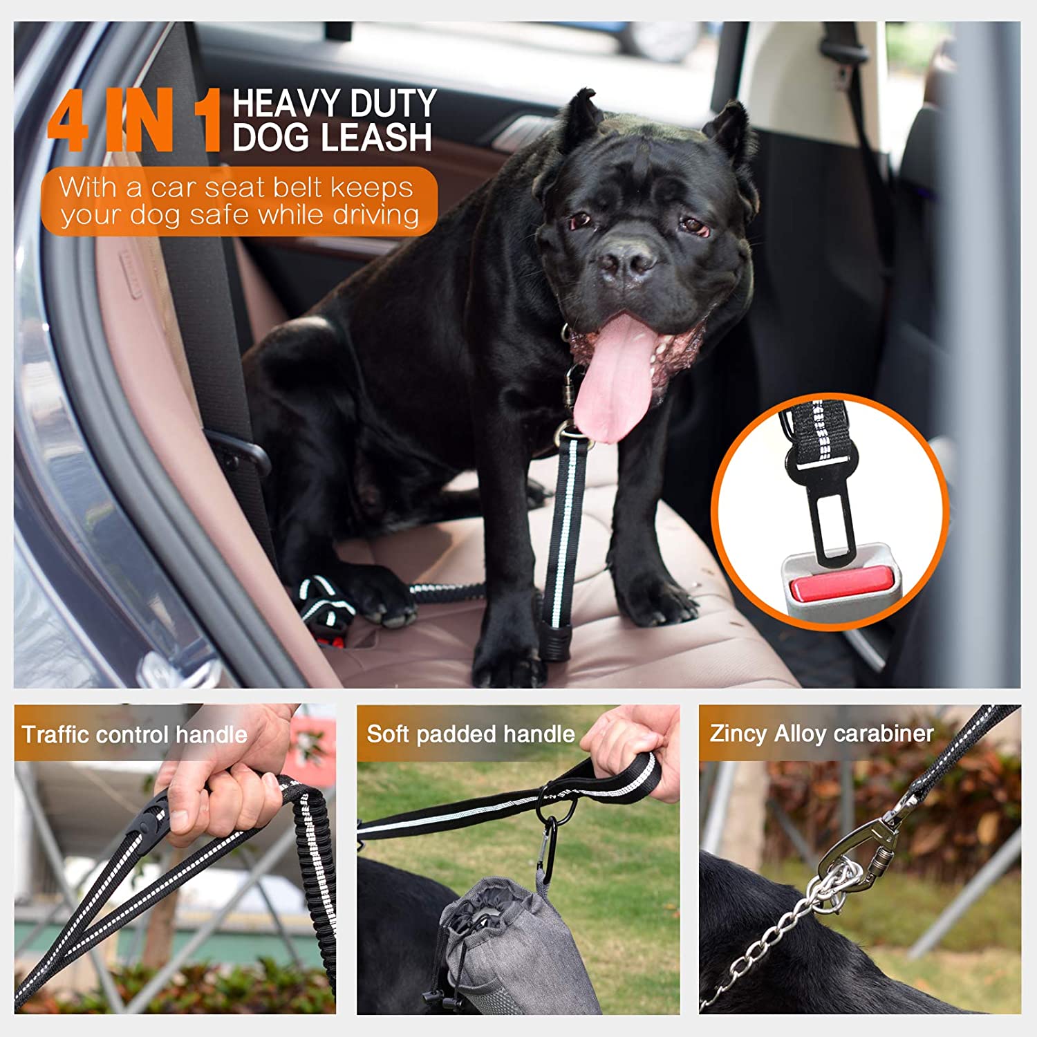 Keyohome Heavy Duty Dog Leash Especially Large Dogs Up to 150lbs, 4-6 Ft Reflective Dog Walking Training Shock Absorbing Bungee L Black - Image 8