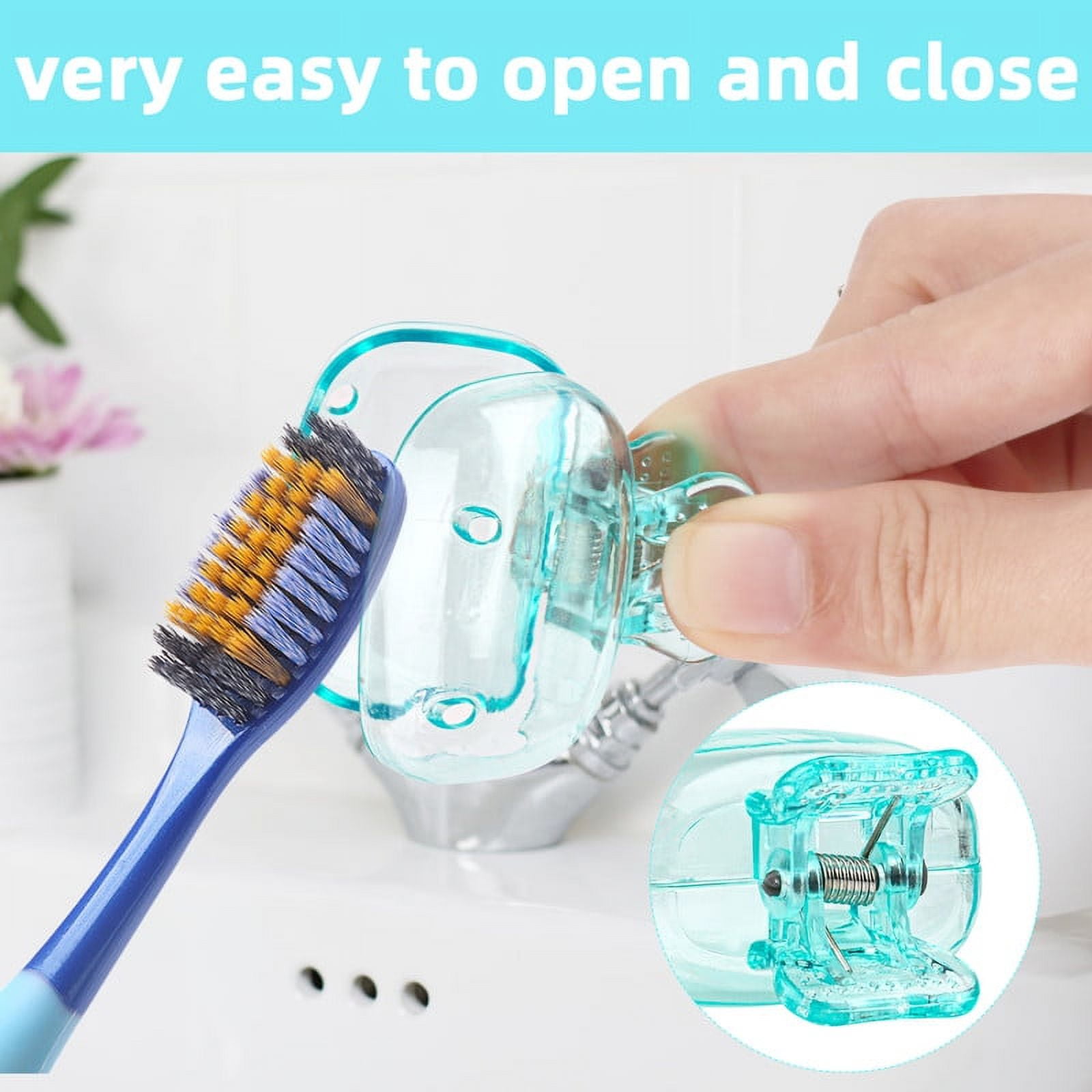 4 Pack Travel Toothbrush Head Covers Portable Toothbrush Protector Cap Brush Pod Case Protective Plastic Clip for Household Travel, Camping, Bathroom, School, Business Clear, Yellow, Grey, Blue - Image 3