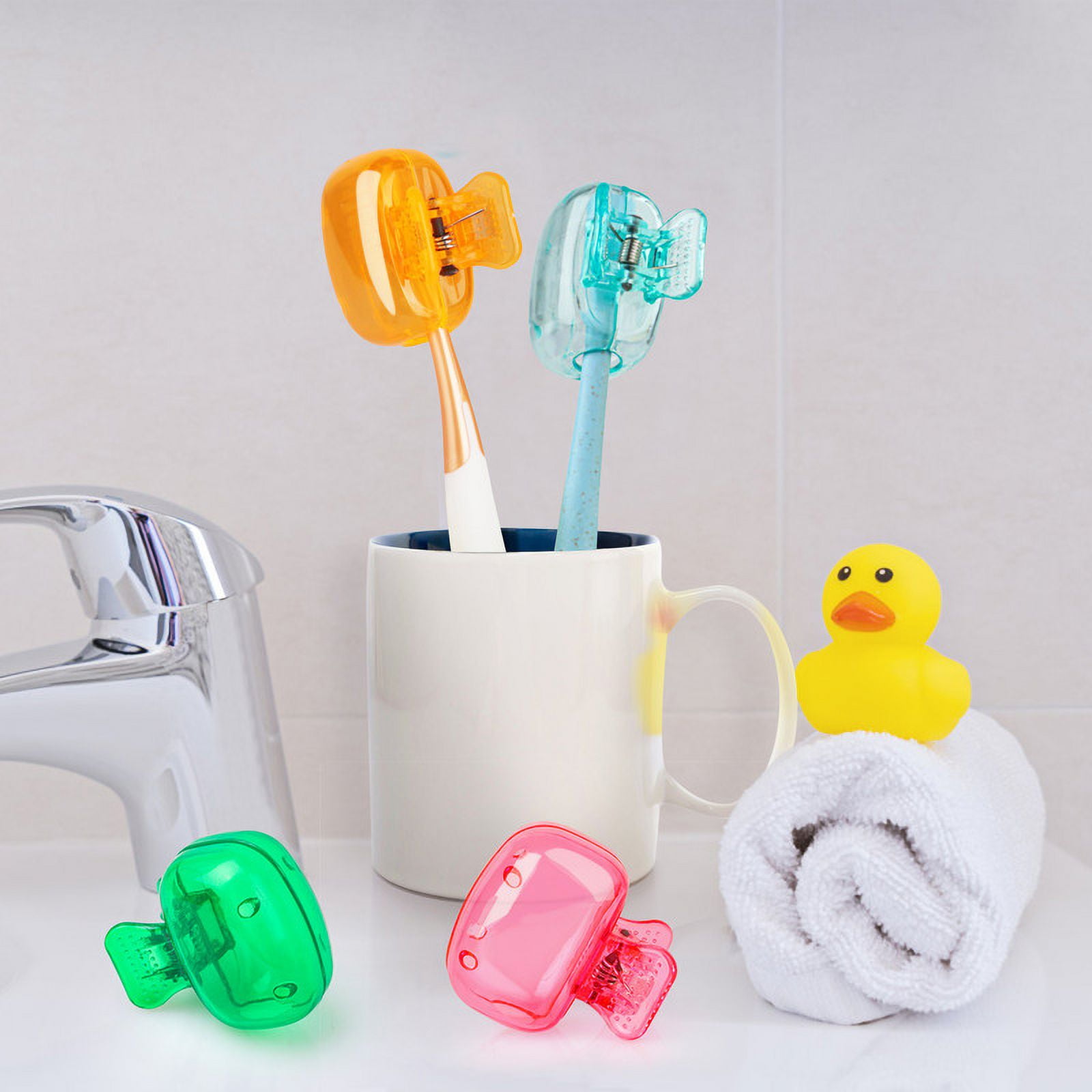 4 Pack Travel Toothbrush Head Covers Portable Toothbrush Protector Cap Brush Pod Case Protective Plastic Clip for Household Travel, Camping, Bathroom, School, Business Red, Green, Blue, Clear - Image 4