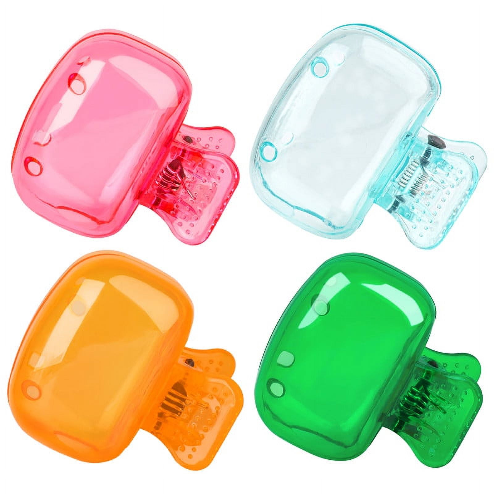 4 Pack Travel Toothbrush Head Covers Portable Toothbrush Protector Cap Brush Pod Case Protective Plastic Clip for Household Travel, Camping, Bathroom, School, Business Red, Green, Pink, Clear - Image 1