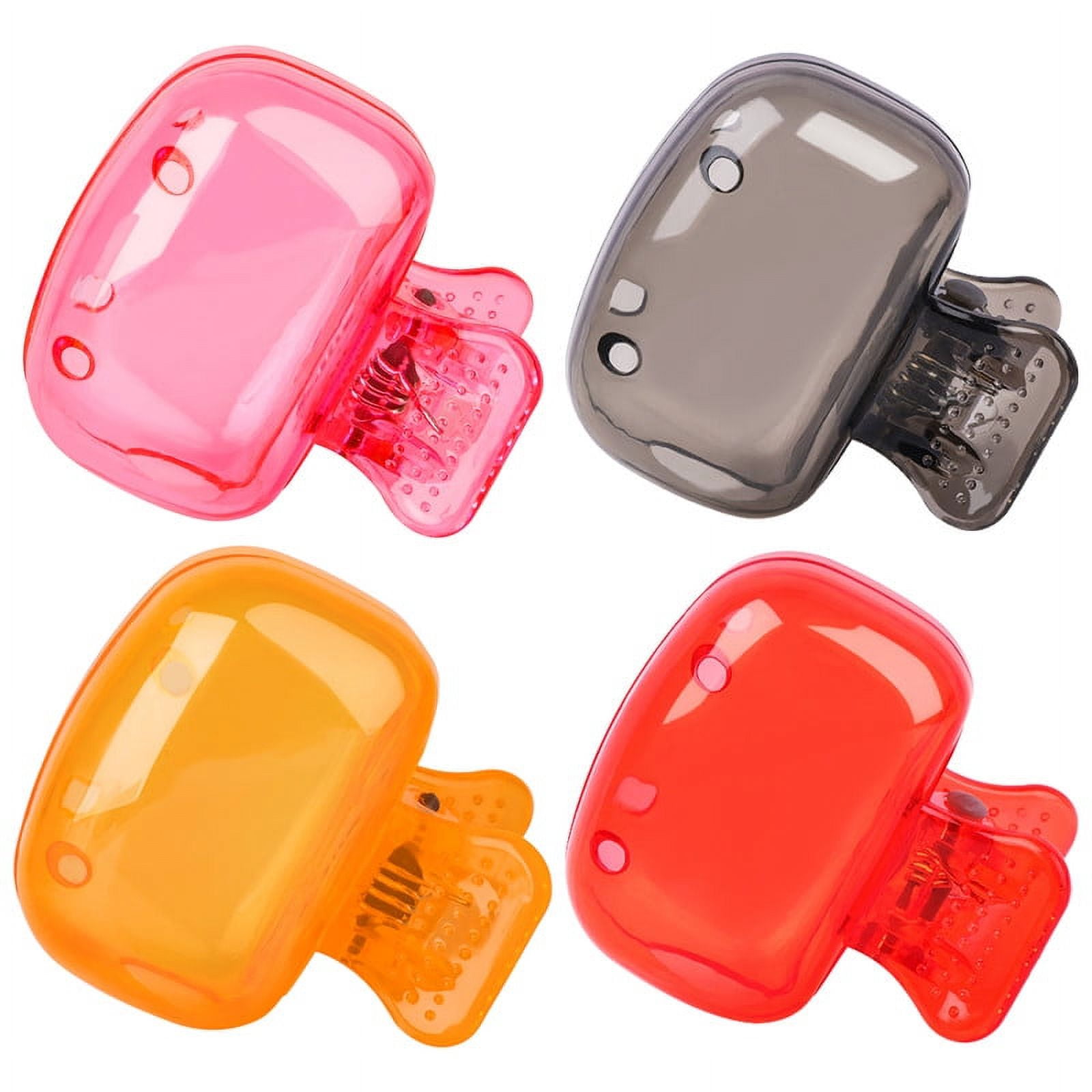 4 Pack Travel Toothbrush Head Covers Portable Toothbrush Protector Cap Brush Pod Case Protective Plastic Clip for Household Travel, Camping, Bathroom, School, Business Red, Green, Pink, Clear - Image 1