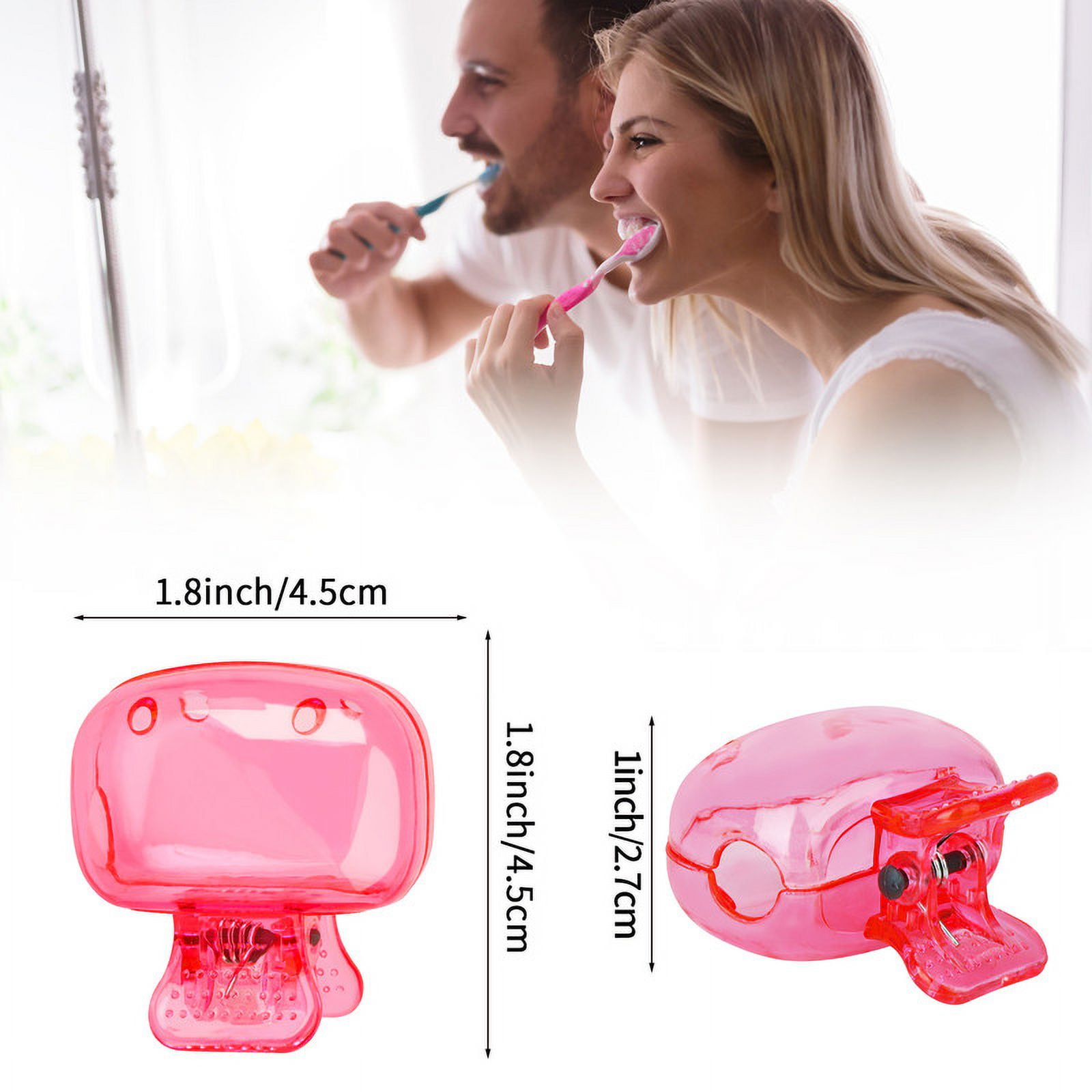 4 Pack Travel Toothbrush Head Covers Portable Toothbrush Protector Cap Brush Pod Case Protective Plastic Clip for Household Travel, Camping, Bathroom, School, Business Red, Green, Pink, Clear - Image 2