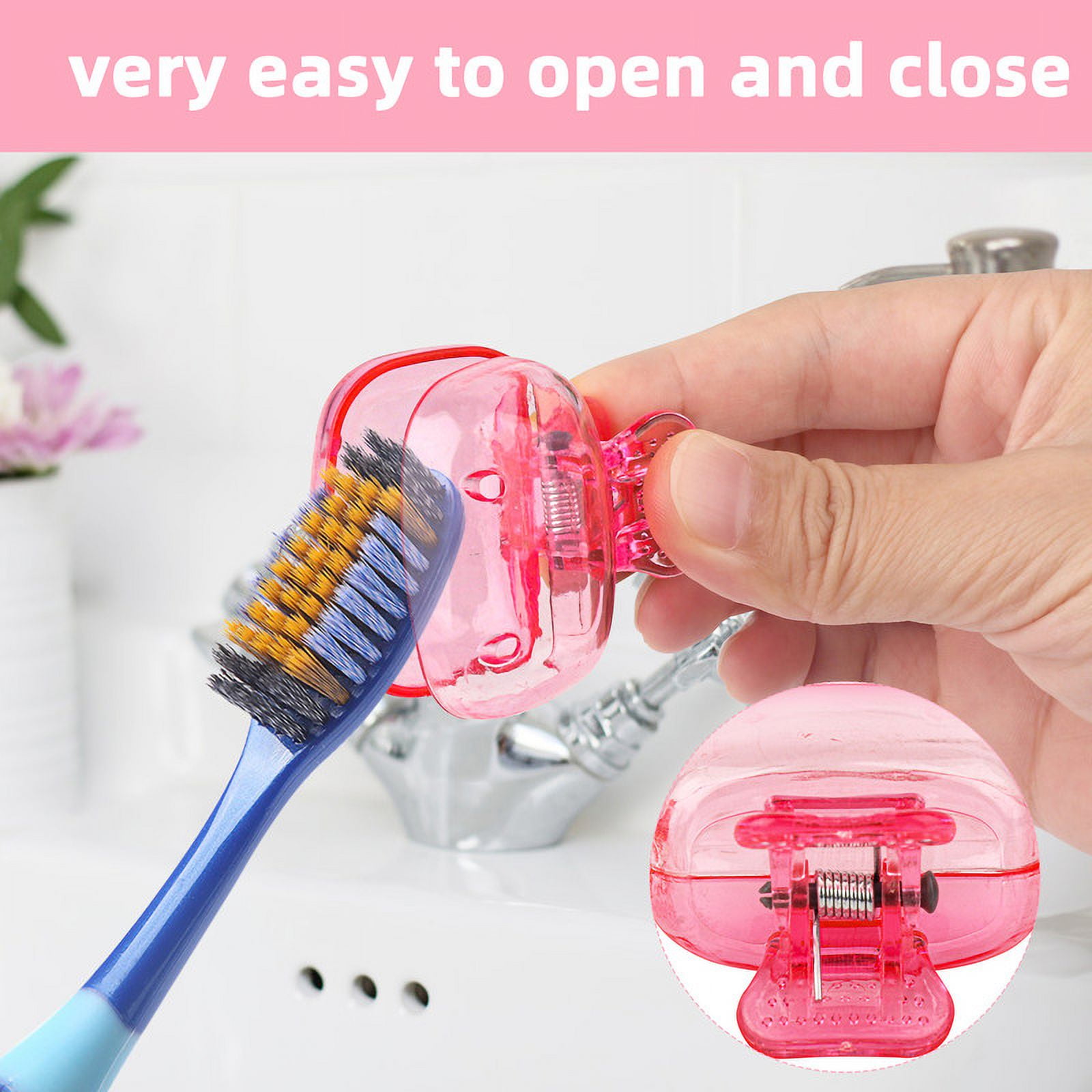 4 Pack Travel Toothbrush Head Covers Portable Toothbrush Protector Cap Brush Pod Case Protective Plastic Clip for Household Travel, Camping, Bathroom, School, Business Red, Green, Pink, Clear - Image 3