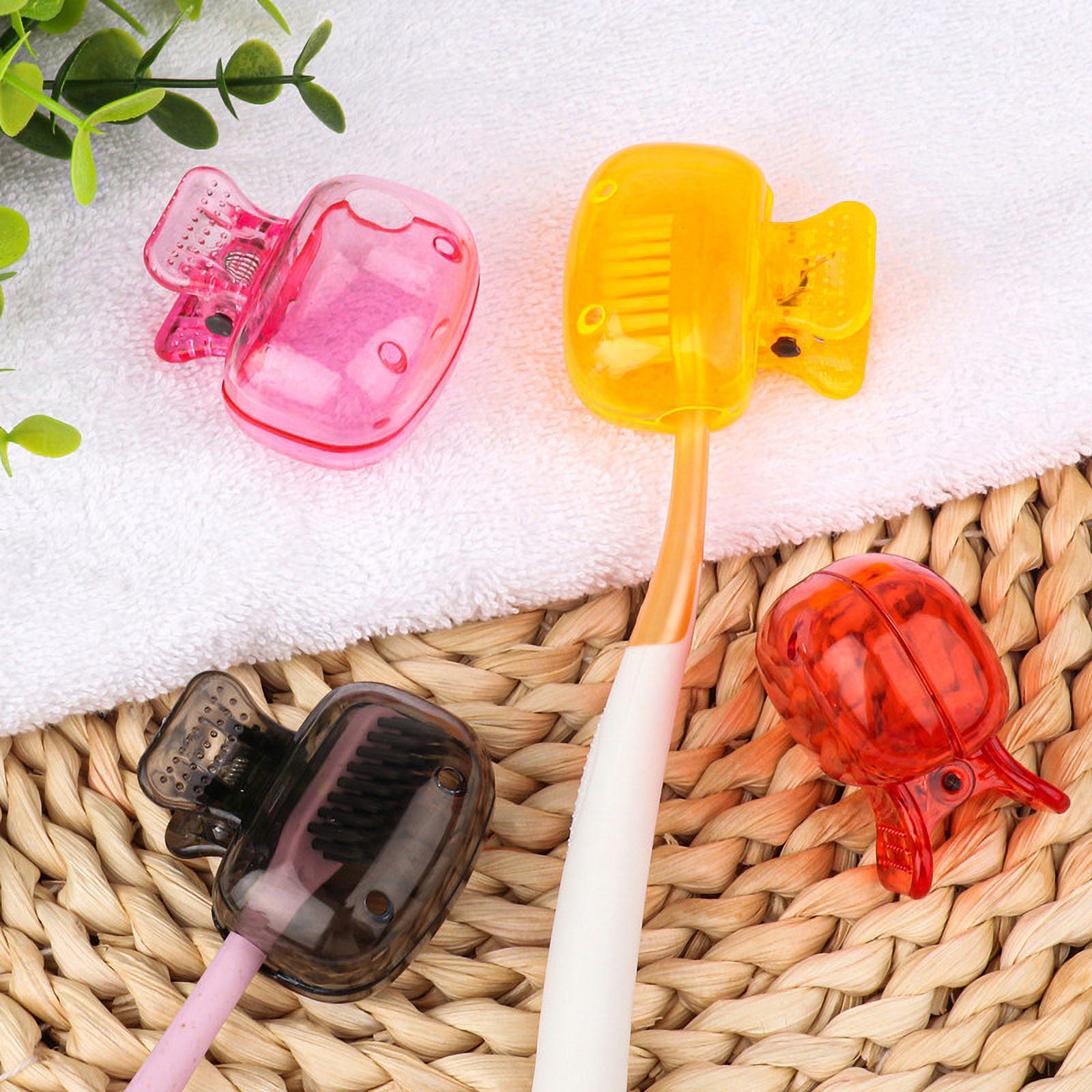 4 Pack Travel Toothbrush Head Covers Portable Toothbrush Protector Cap Brush Pod Case Protective Plastic Clip for Household Travel, Camping, Bathroom, School, Business Red, Green, Pink, Clear - Image 4