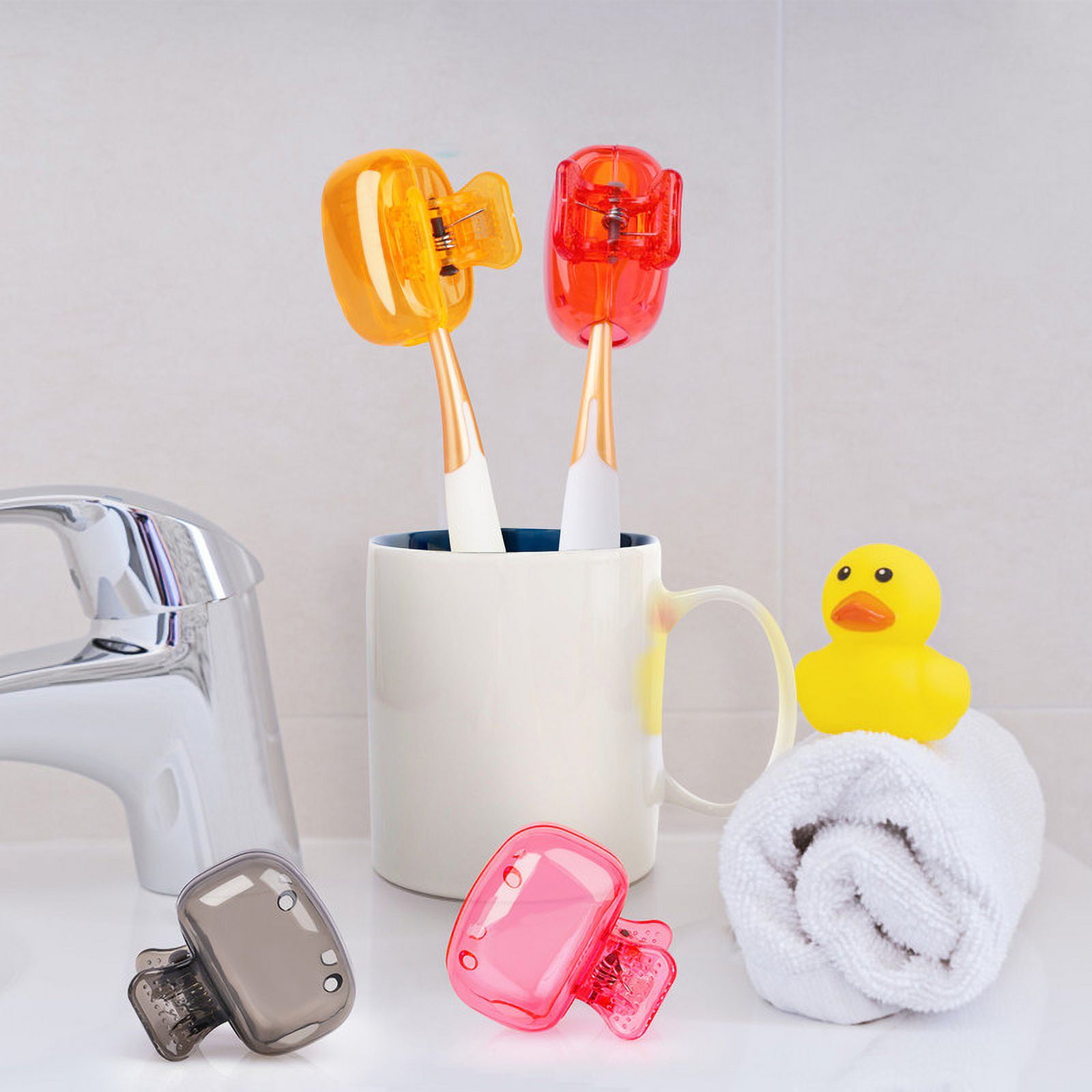 4 Pack Travel Toothbrush Head Covers Portable Toothbrush Protector Cap Brush Pod Case Protective Plastic Clip for Household Travel, Camping, Bathroom, School, Business Red, Green, Pink, Clear - Image 5