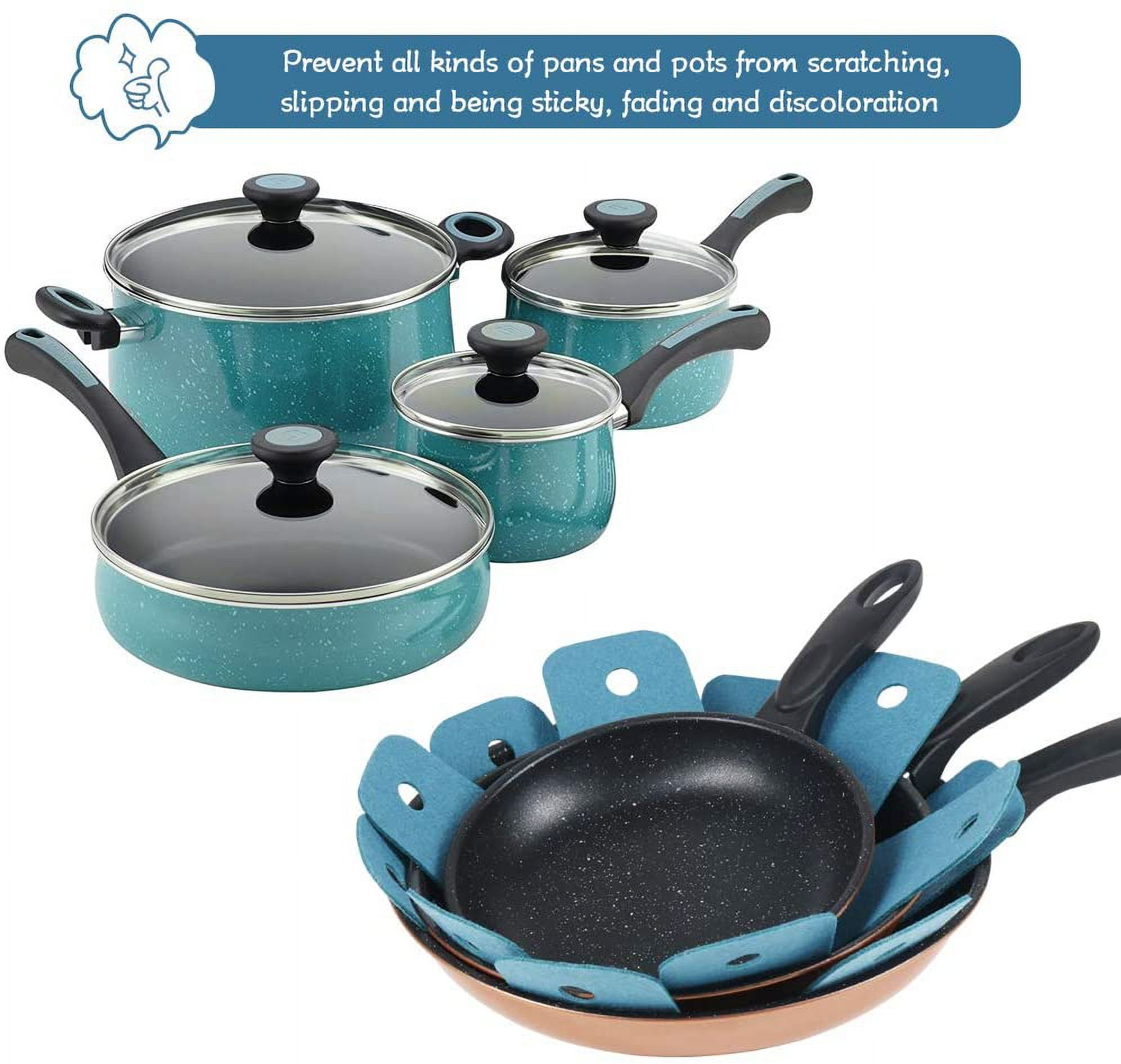 Pot Pan Protectors, Set of 12 and 4 Different Sizes, Larger & Thicker Pan Pot Separator Pads for Stacking and Protecting Your Cookware Cyan - Image 2
