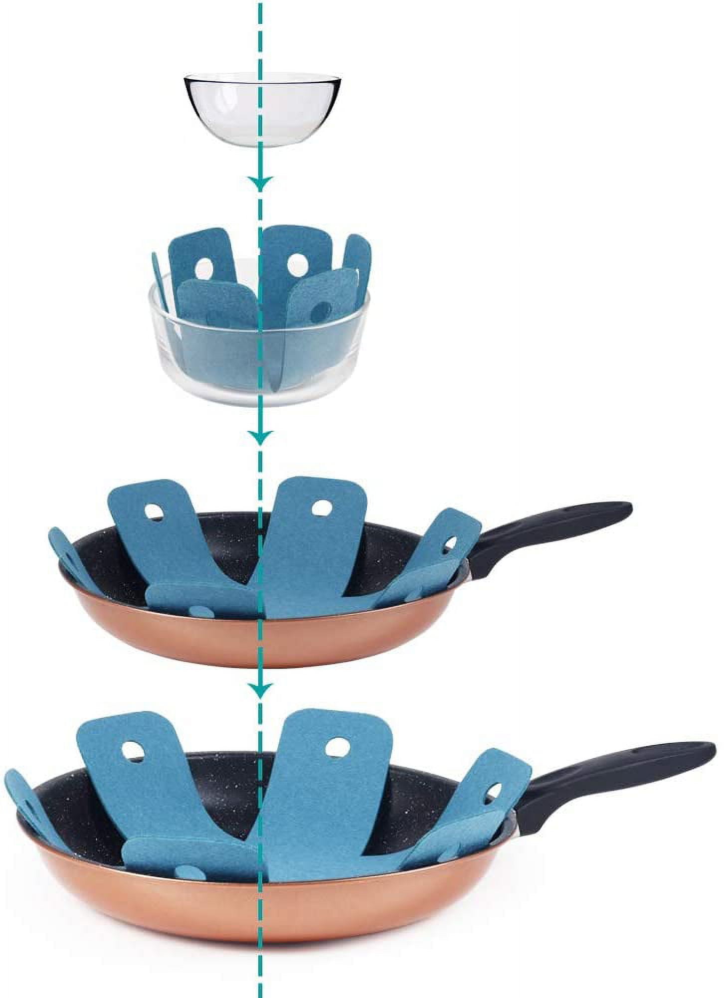 Pot Pan Protectors, Set of 12 and 4 Different Sizes, Larger & Thicker Pan Pot Separator Pads for Stacking and Protecting Your Cookware Cyan - Image 4