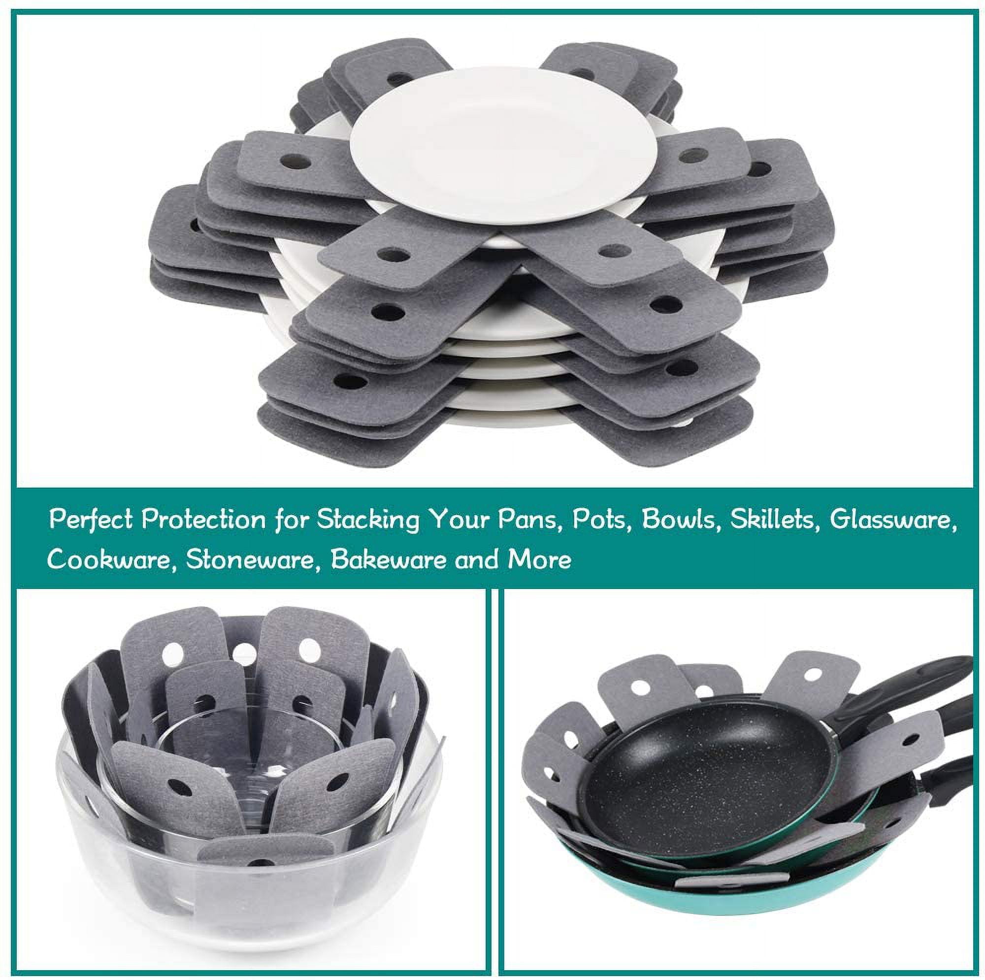Pot Pan Protectors, Set of 12 and 4 Different Sizes, Larger & Thicker Pan Pot Separator Pads for Stacking and Protecting Your Cookware Cyan Gray - Image 2