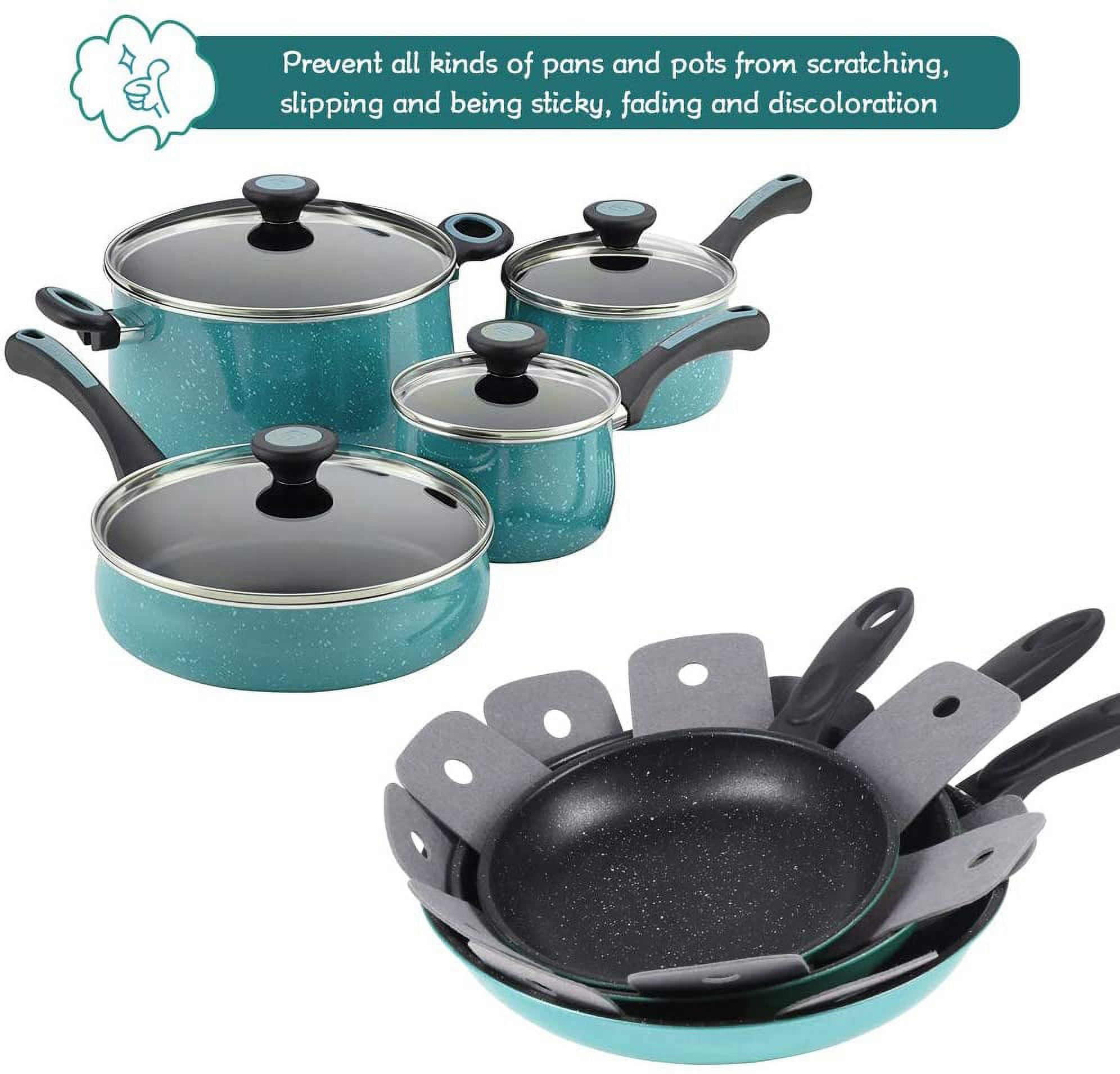 Pot Pan Protectors, Set of 12 and 4 Different Sizes, Larger & Thicker Pan Pot Separator Pads for Stacking and Protecting Your Cookware Cyan Gray - Image 5