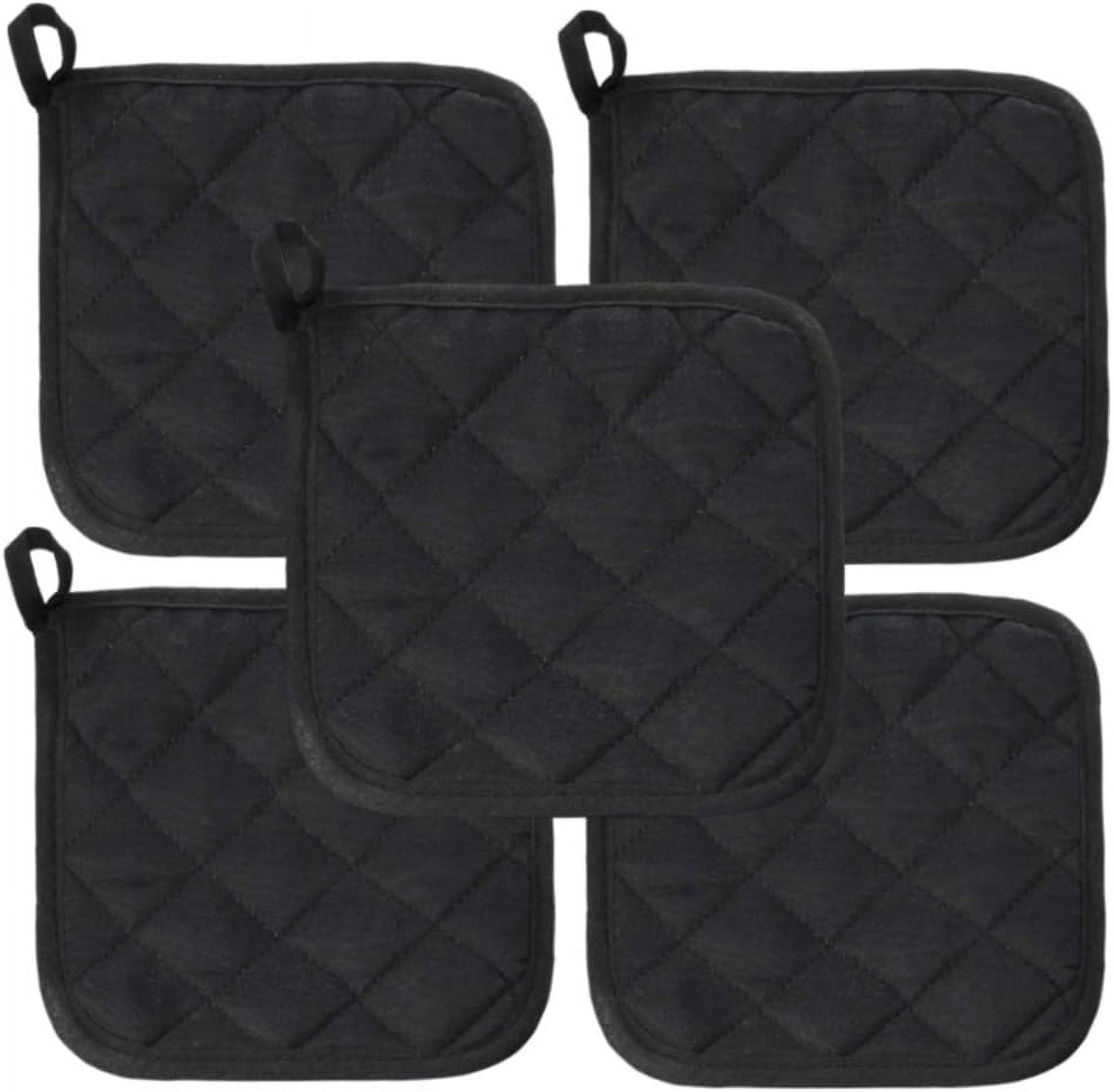 5Pcs Kitchen Pot Holders Set Heat Resistant Pure Cotton Potholders Kit Trivets Large Coasters Hot Pads Pot Holders for Everyday Cooking and Baking by 6.5 x 6.5 Inch Black - Image 1