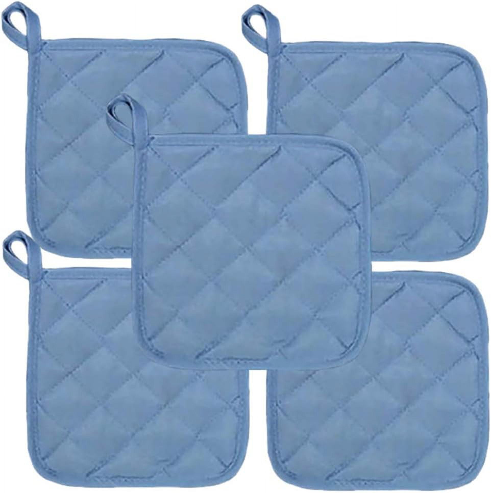 5Pcs Kitchen Pot Holders Set Heat Resistant Pure Cotton Potholders Kit Trivets Large Coasters Hot Pads Pot Holders for Everyday Cooking and Baking by 6.5 x 6.5 Inch Blue - Image 1