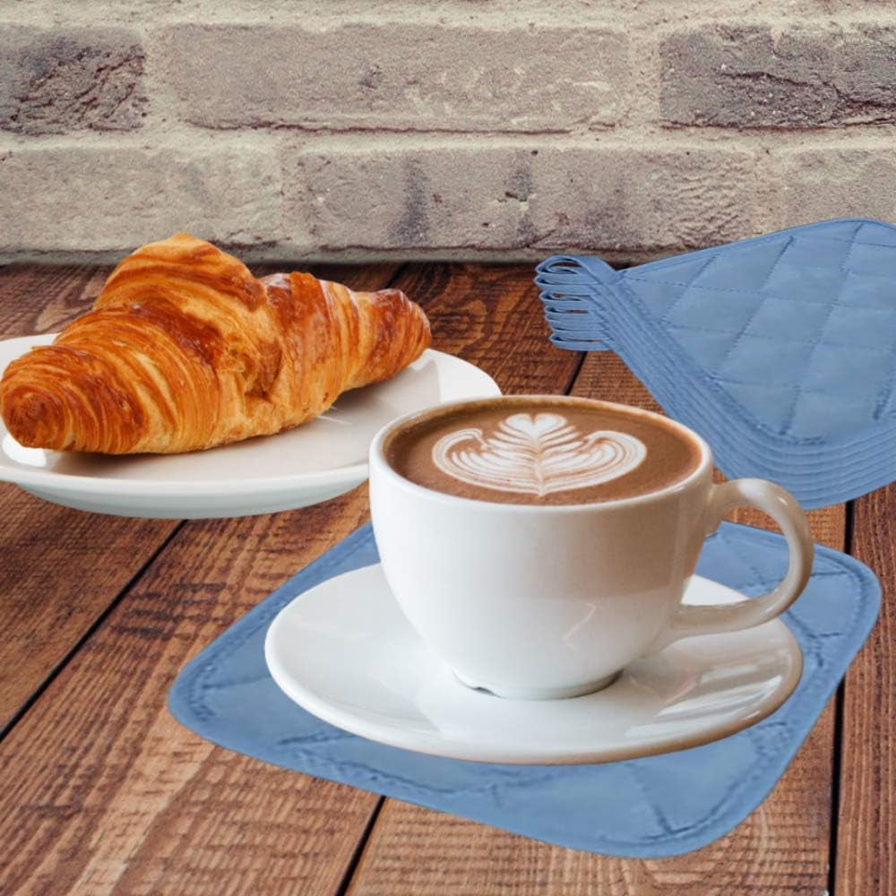 5Pcs Kitchen Pot Holders Set Heat Resistant Pure Cotton Potholders Kit Trivets Large Coasters Hot Pads Pot Holders for Everyday Cooking and Baking by 6.5 x 6.5 Inch Blue - Image 6