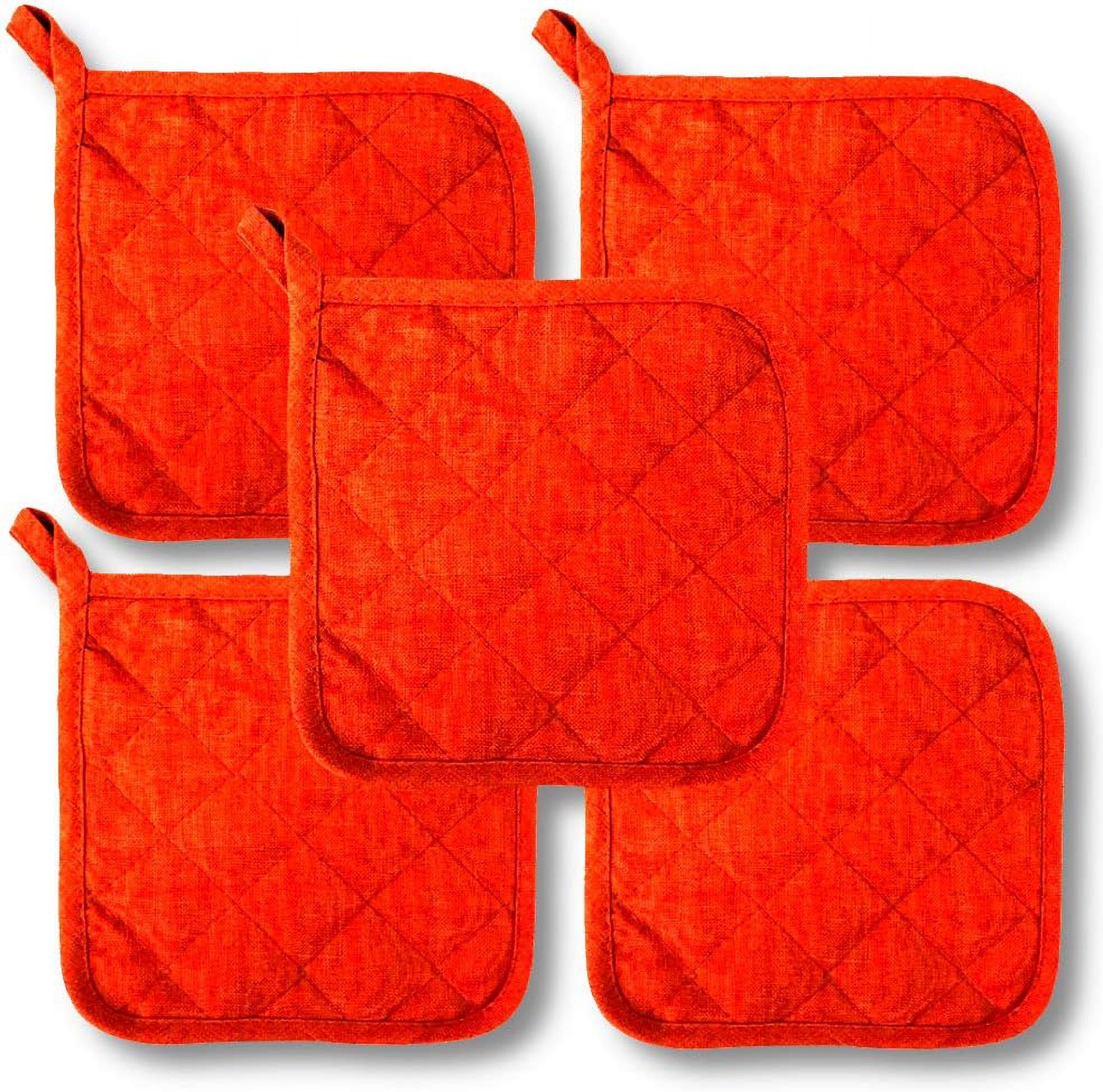 5Pcs Kitchen Pot Holders Set Heat Resistant Pure Cotton Potholders Kit Trivets Large Coasters Hot Pads Pot Holders for Everyday Cooking and Baking by 6.5 x 6.5 Inch Orange - Image 1