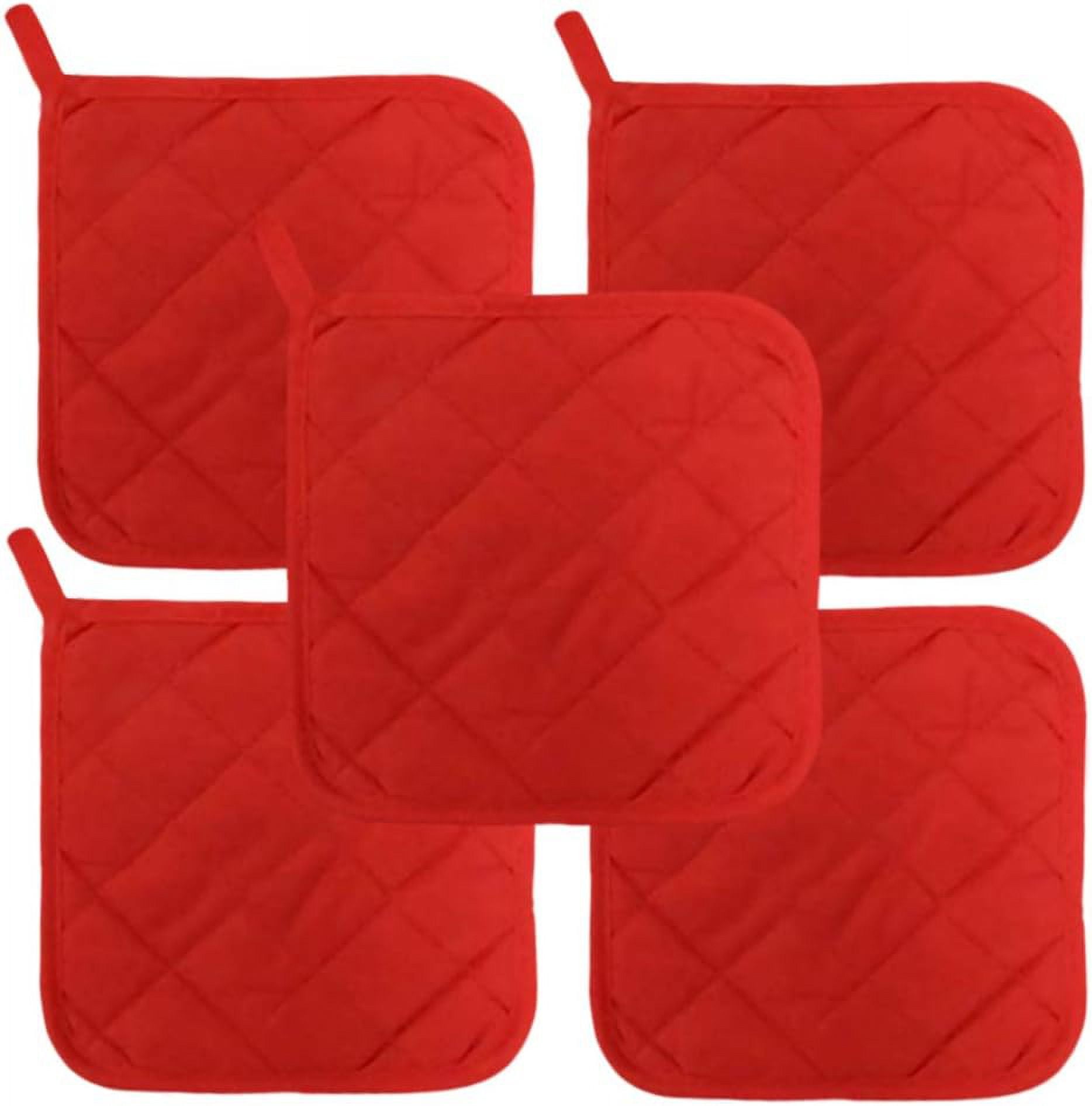 5Pcs Kitchen Pot Holders Set Heat Resistant Pure Cotton Potholders Kit Trivets Large Coasters Hot Pads Pot Holders for Everyday Cooking and Baking by 6.5 x 6.5 Inch Red - Image 1