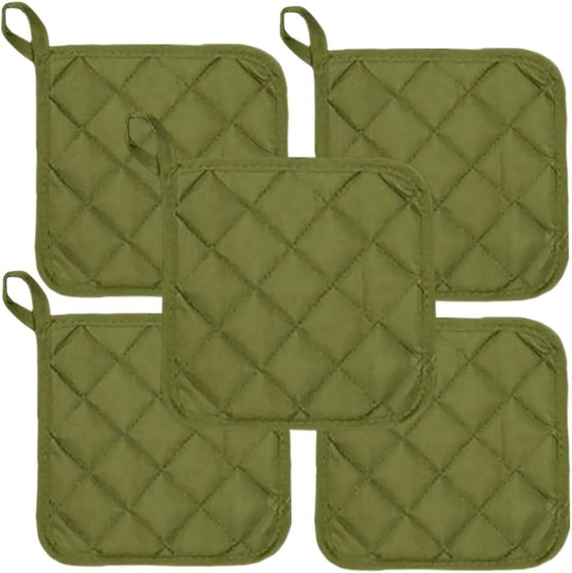5Pcs Kitchen Pot Holders Set Heat Resistant Pure Cotton Potholders Kit Trivets Large Coasters Hot Pads Pot Holders for Everyday Cooking and Baking by 6.5 x 6.5 Inch Sage - Image 1