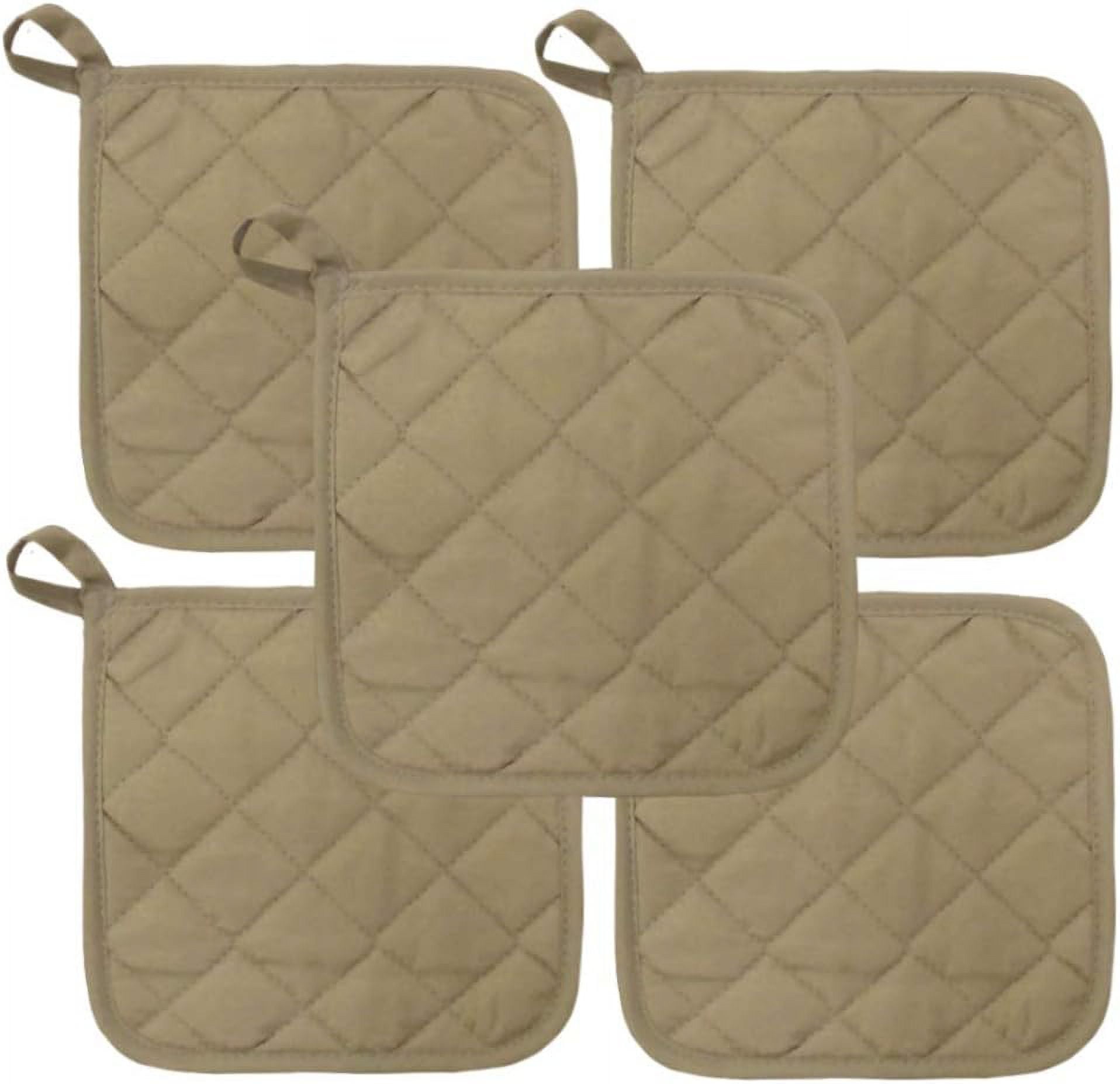 5Pcs Kitchen Pot Holders Set Heat Resistant Pure Cotton Potholders Kit Trivets Large Coasters Hot Pads Pot Holders for Everyday Cooking and Baking by 6.5 x 6.5 Inch Sand/Tan - Image 1