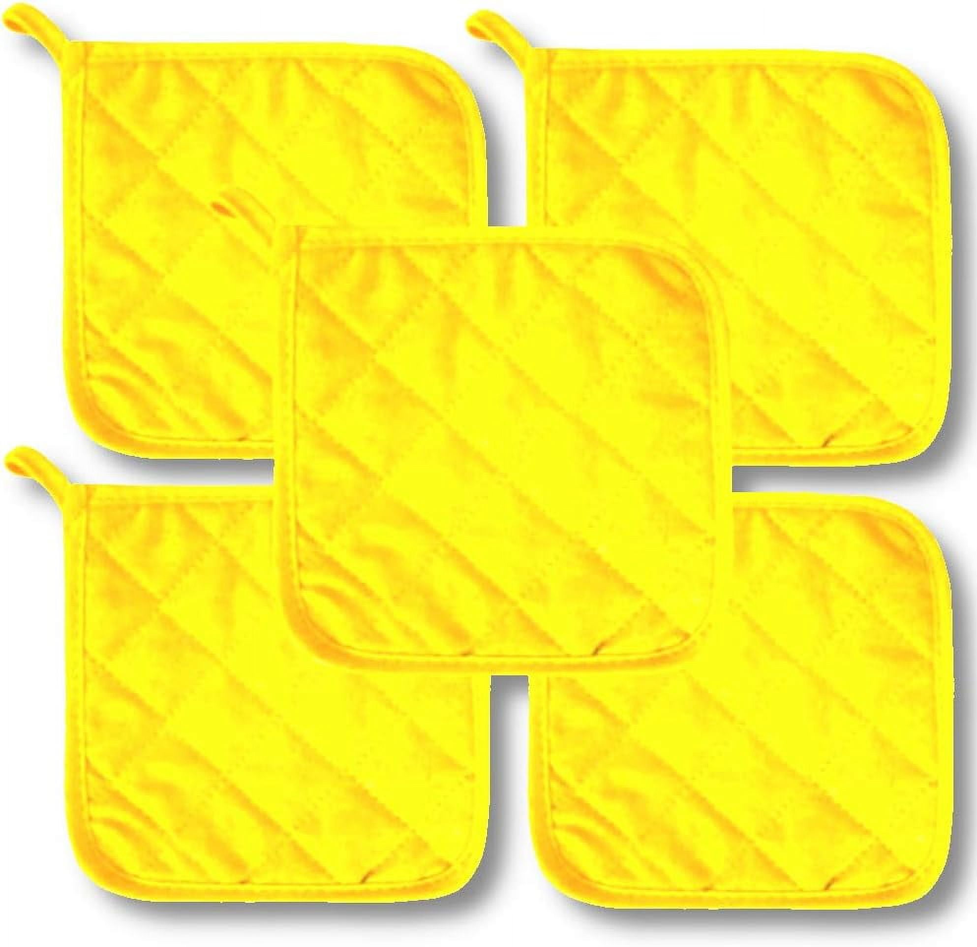 5Pcs Kitchen Pot Holders Set Heat Resistant Pure Cotton Potholders Kit Trivets Large Coasters Hot Pads Pot Holders for Everyday Cooking and Baking by 6.5 x 6.5 Inch Yellow - Image 1